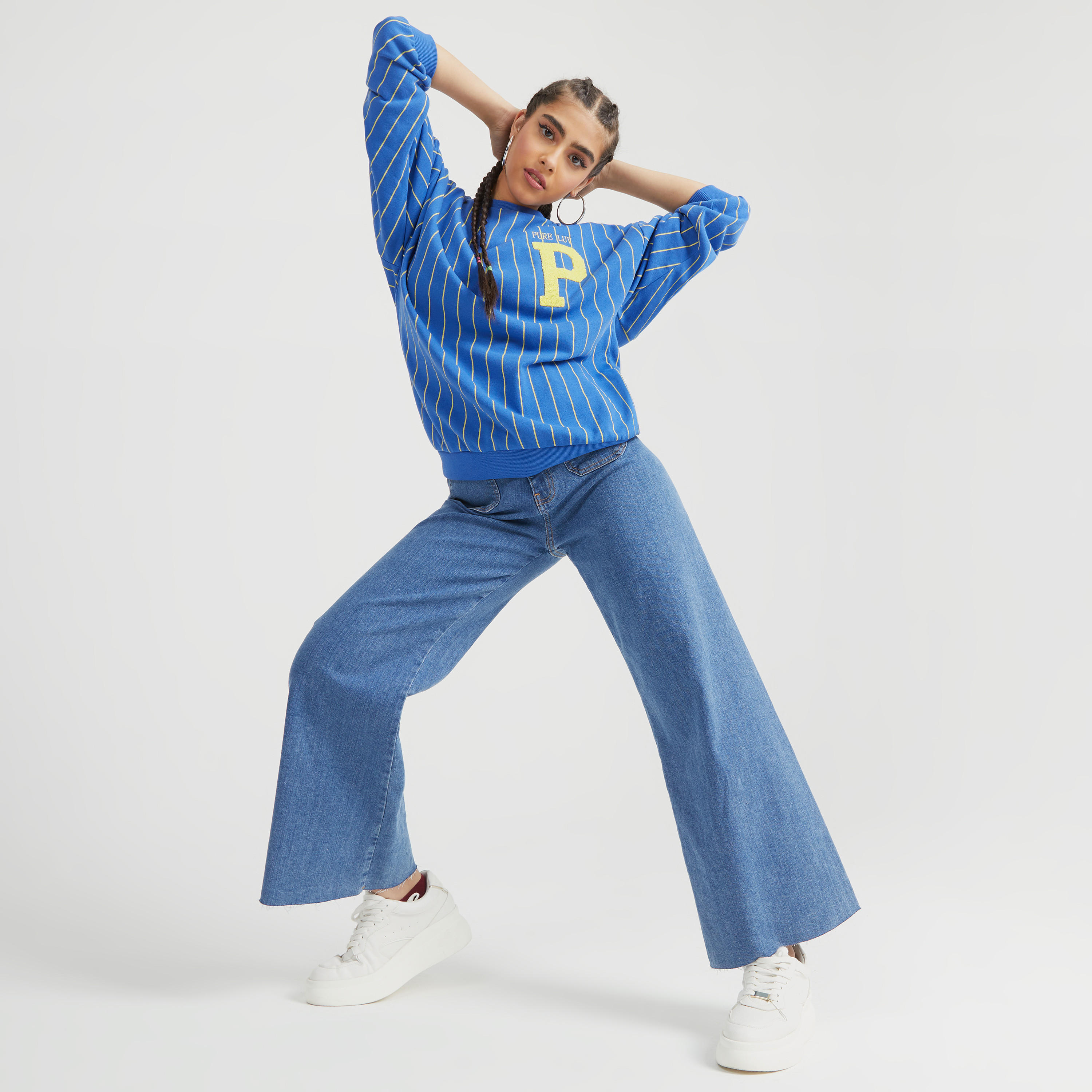 Striped Crew Neck Sweatshirt with Long Sleeves-women-clothing-hoodiesandsweatshirts-sweatshirts-image-3