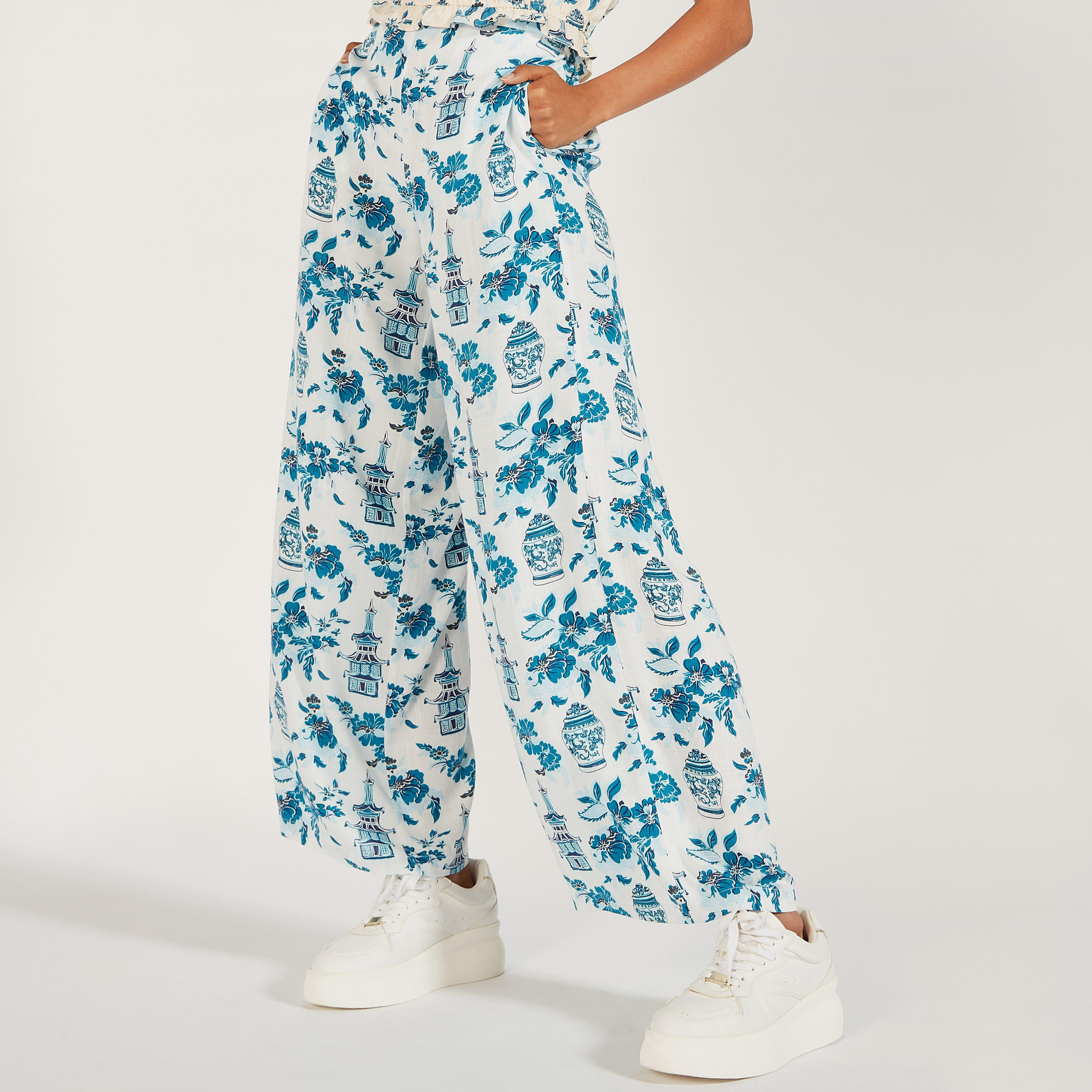 Printed Mid-Rise Palazzo Pants with Semi-Elasticated Waistband-women-clothing-trousers-image-1
