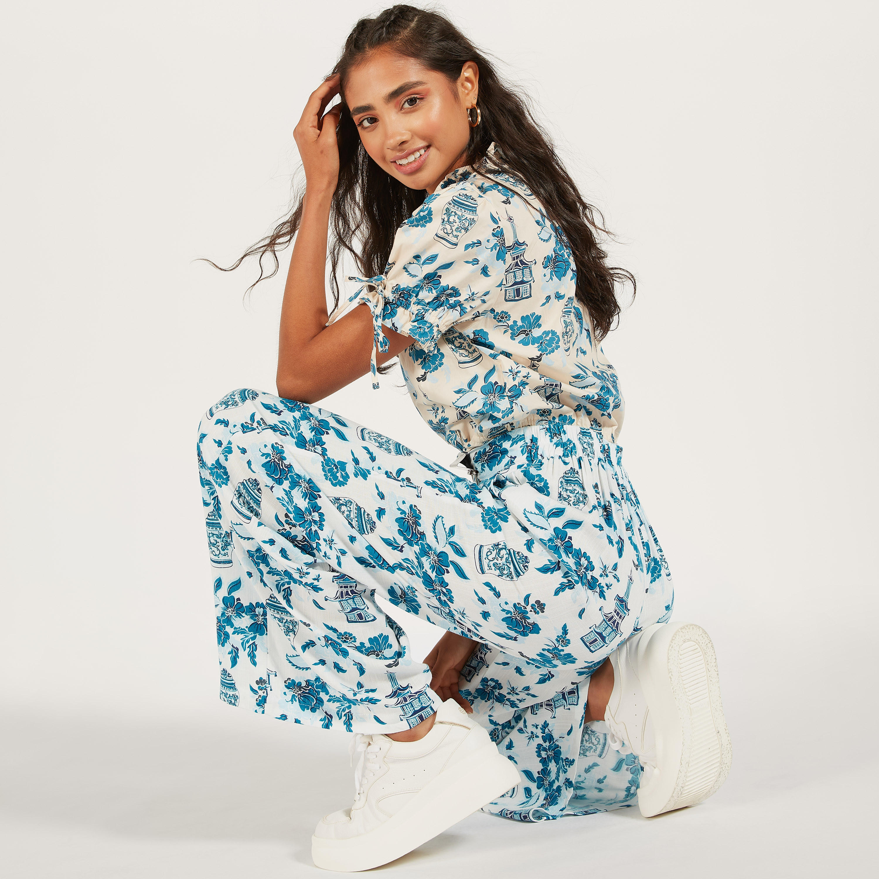 Printed Mid-Rise Palazzo Pants with Semi-Elasticated Waistband-women-clothing-trousers-image-2
