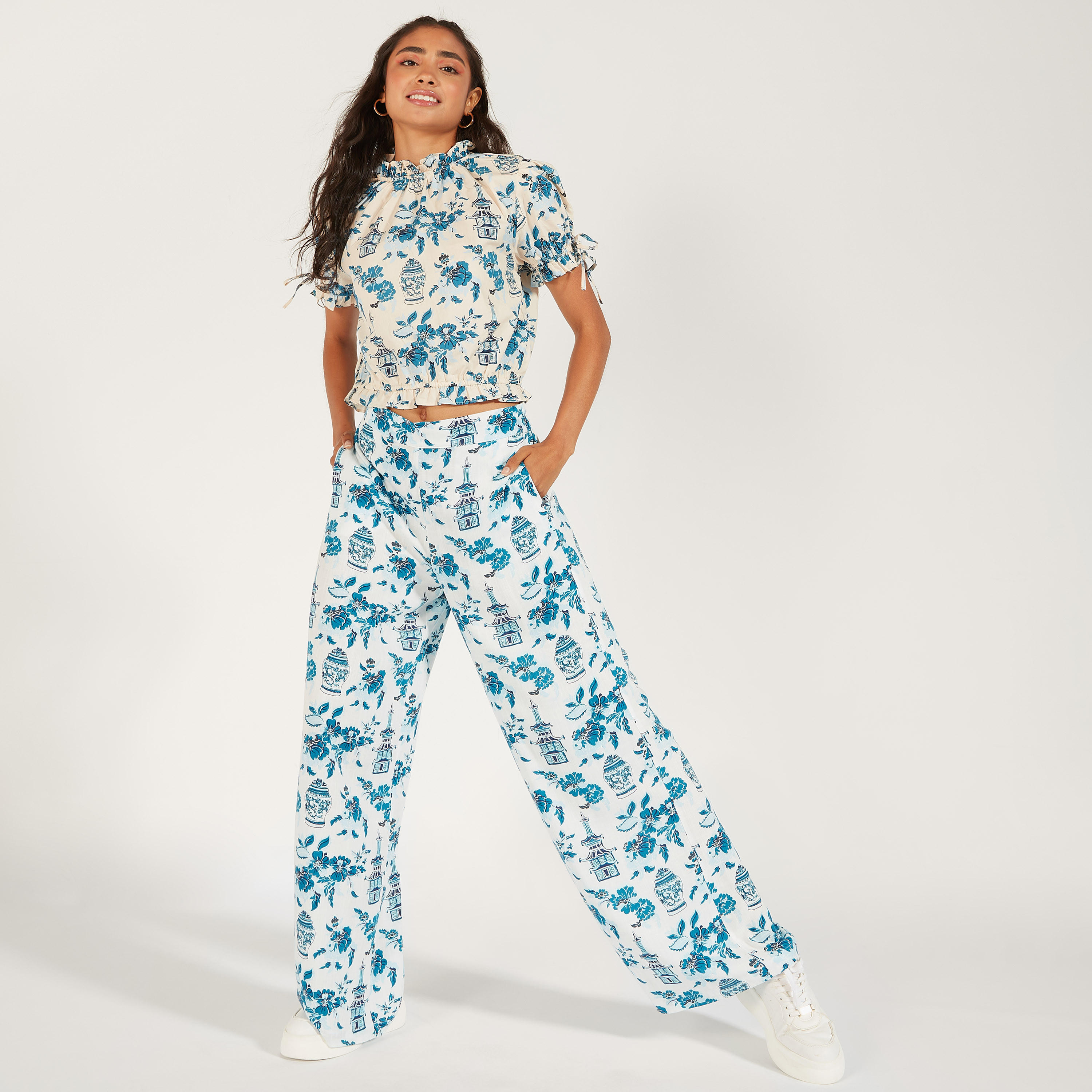 Printed Mid-Rise Palazzo Pants with Semi-Elasticated Waistband-women-clothing-trousers-image-3