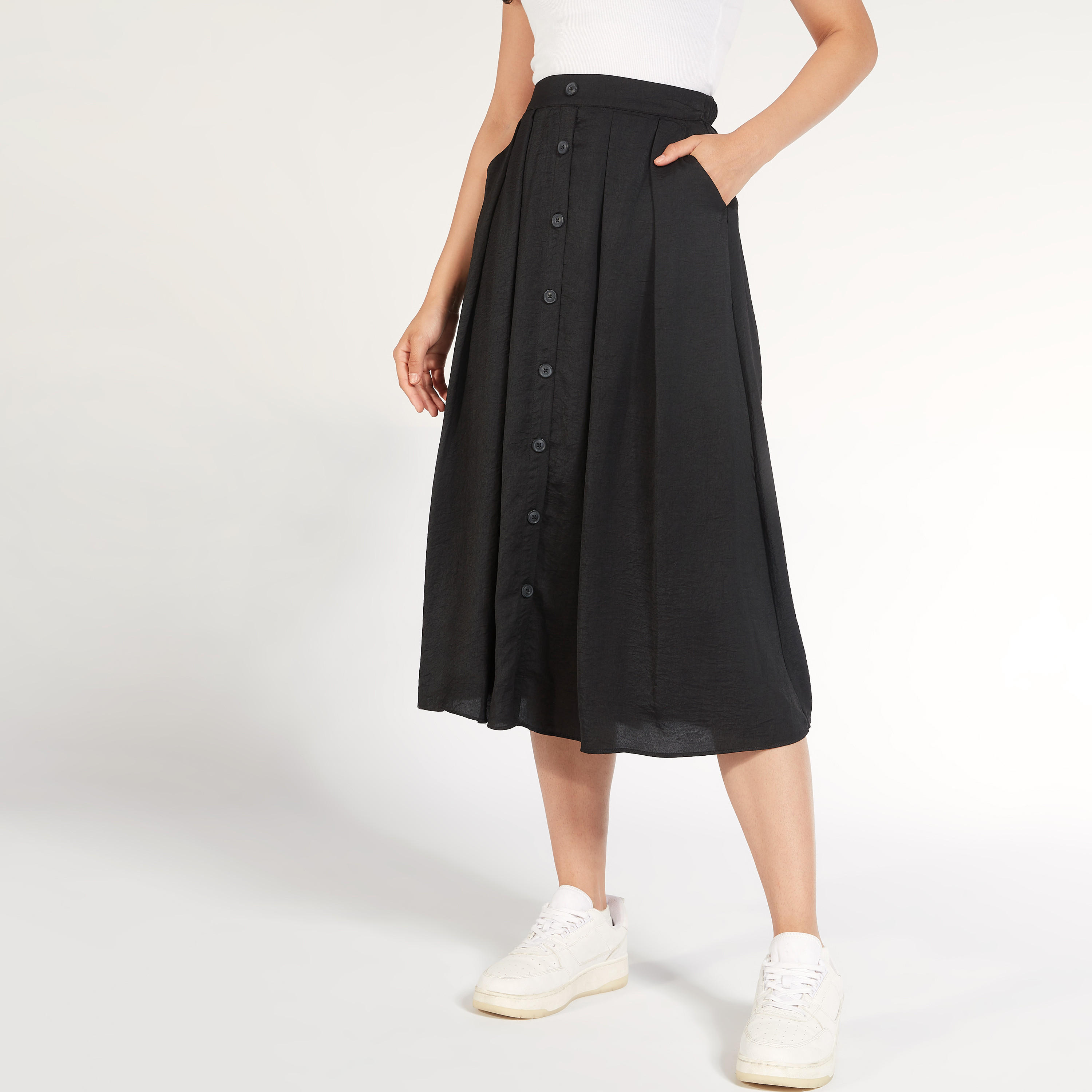 تنّورة ميدي إيه لاين سادة بكُسرات وجيوب-women-clothing-bottoms-skirts-image-5