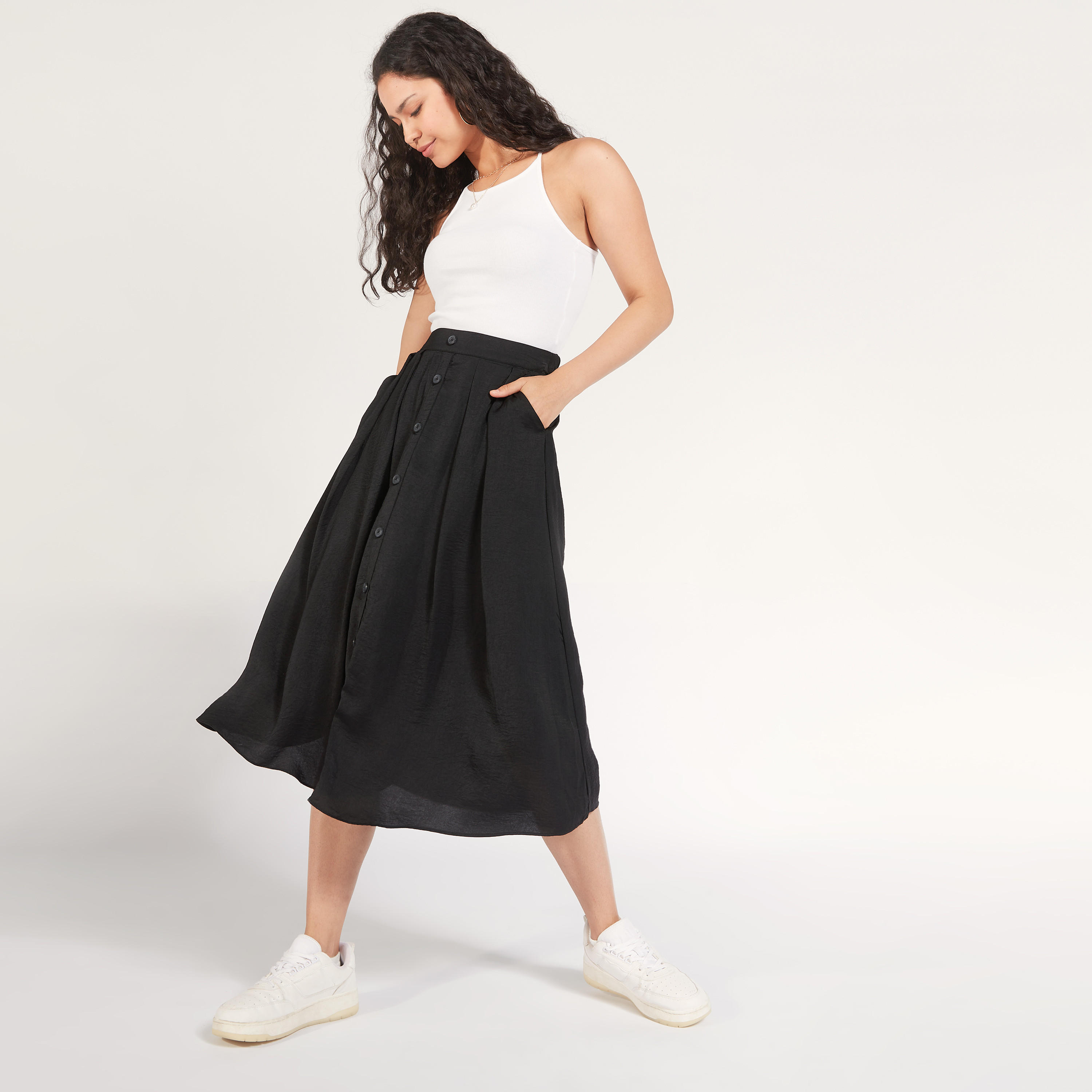 تنّورة ميدي إيه لاين سادة بكُسرات وجيوب-women-clothing-bottoms-skirts-image-6