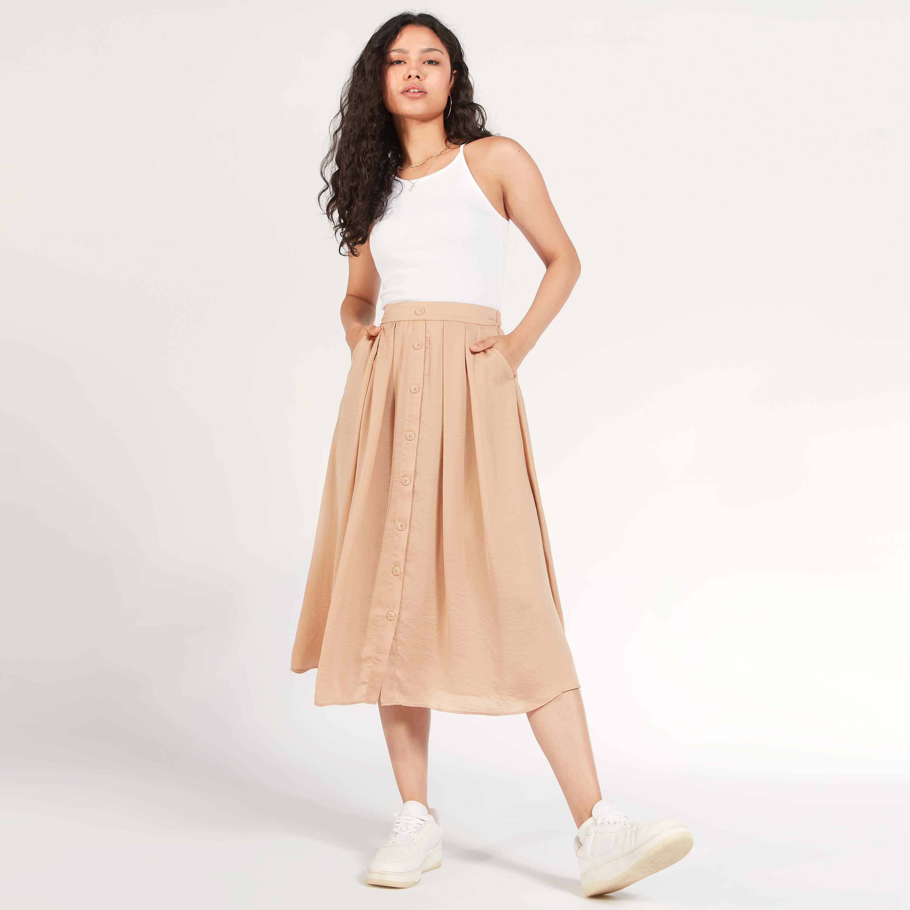 تنّورة ميدي إيه لاين سادة بكُسرات وجيوب-women-clothing-bottoms-skirts-image-2