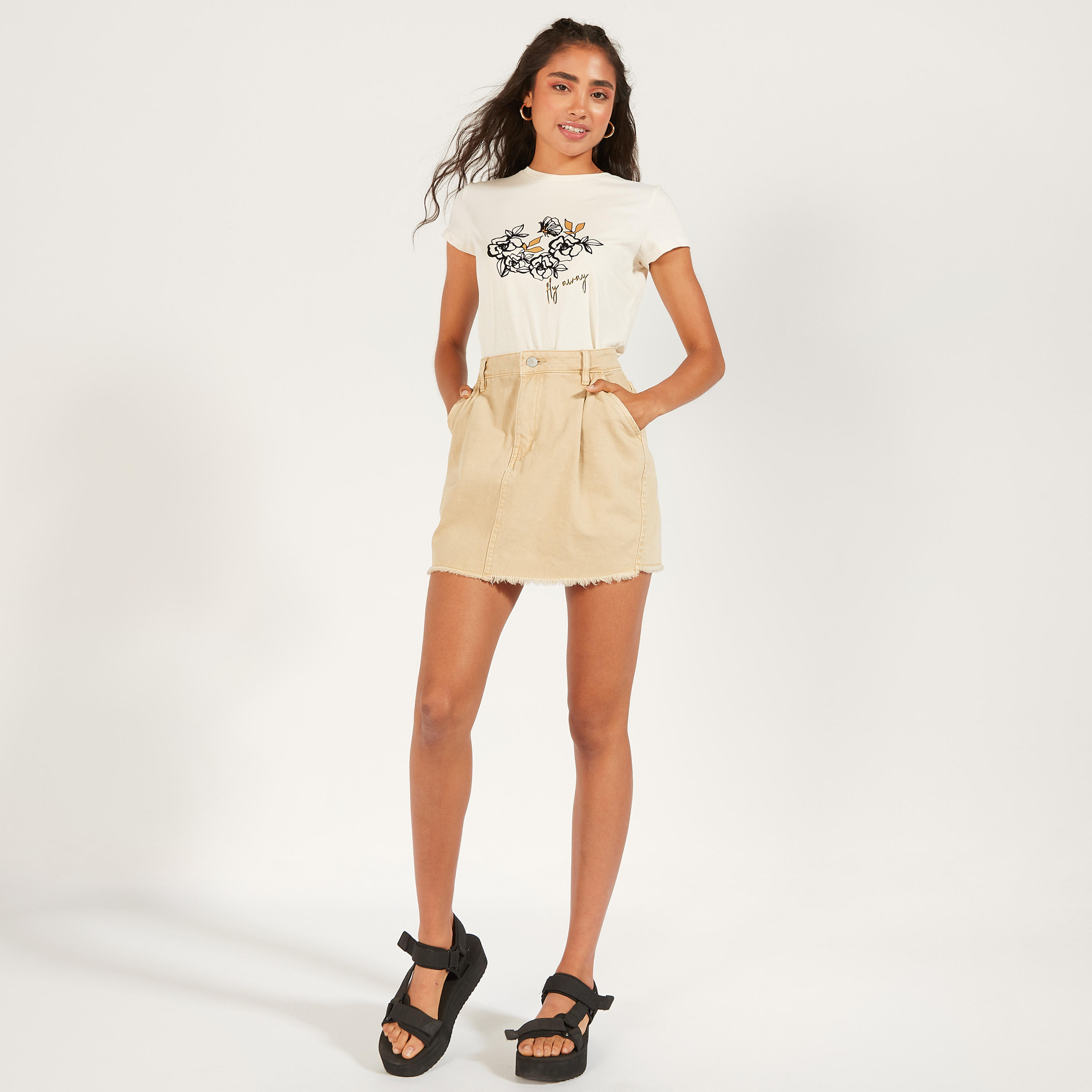 Printed Crew Neck T-shirt with Short Sleeves-women-clothing-tshirts-image-2