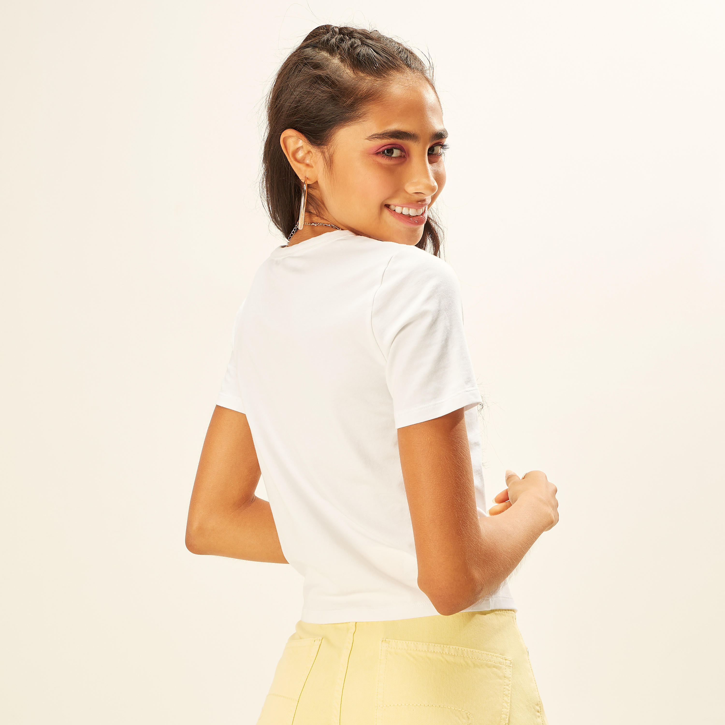Solid Crew Neck T-shirt with Short Sleeves and Ruched Detail-women-clothing-tshirts-image-4