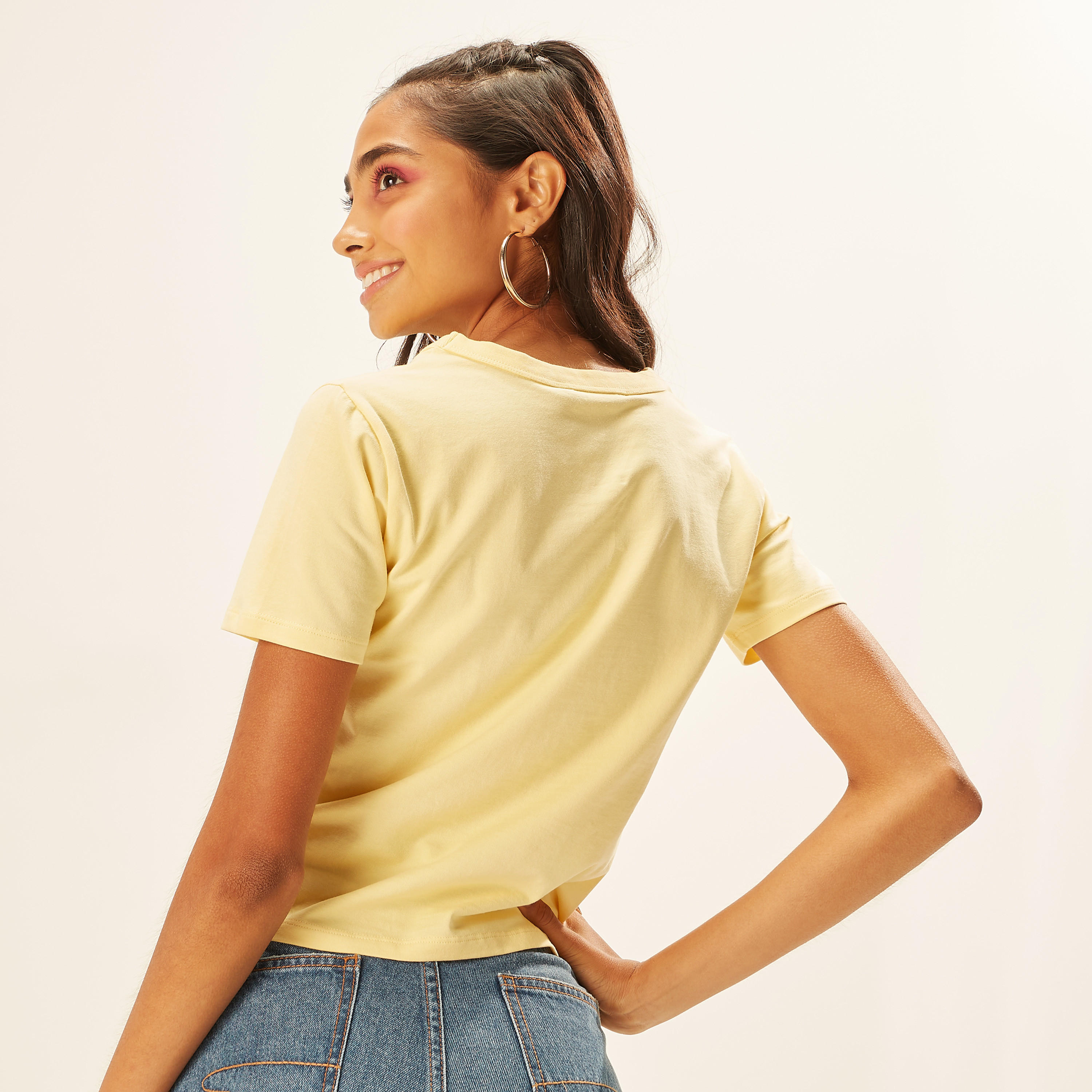 Solid Crew Neck T-shirt with Short Sleeves and Ruched Detail-women-clothing-tshirts-image-12