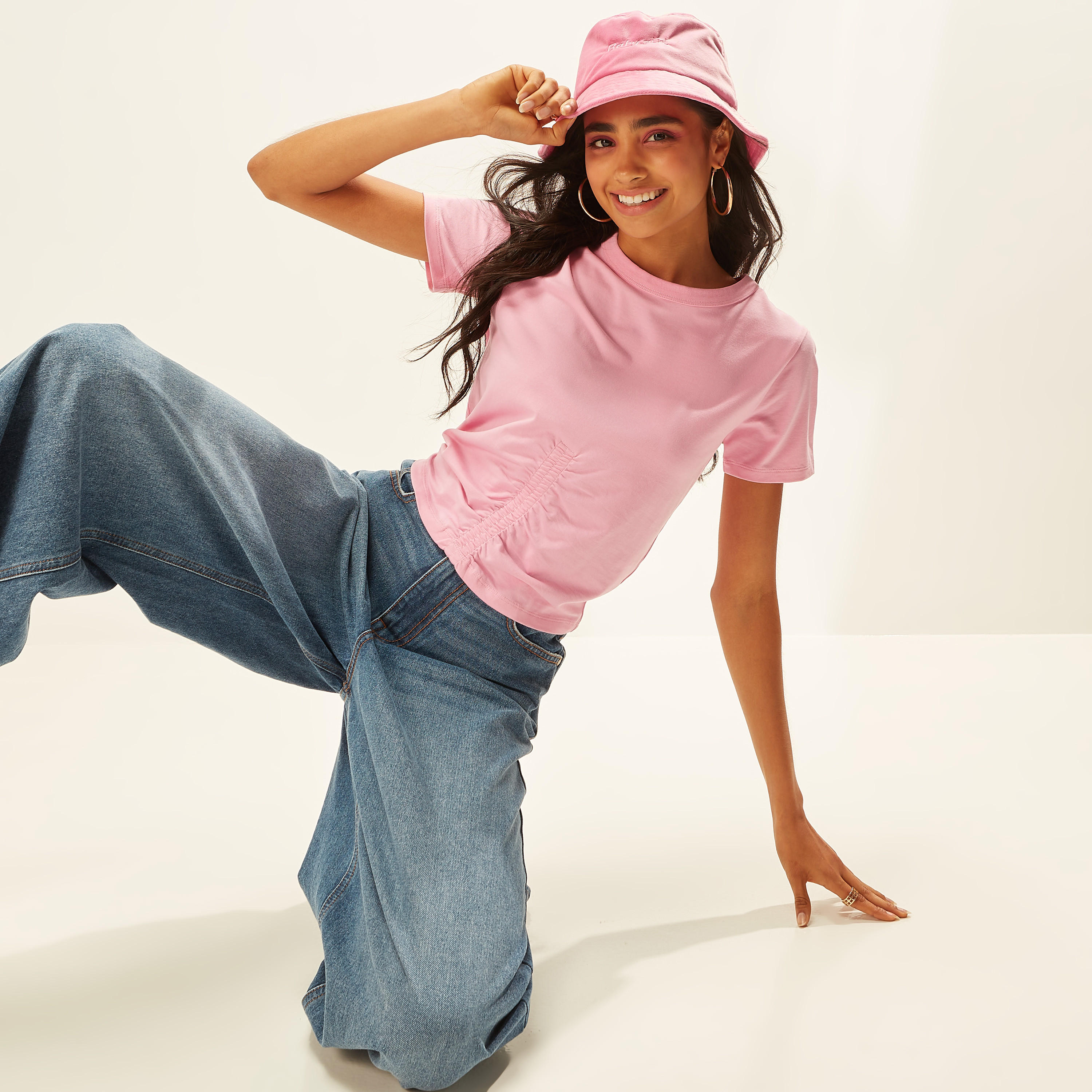 Solid Crew Neck T-shirt with Short Sleeves and Ruched Detail-women-clothing-tshirts-image-14