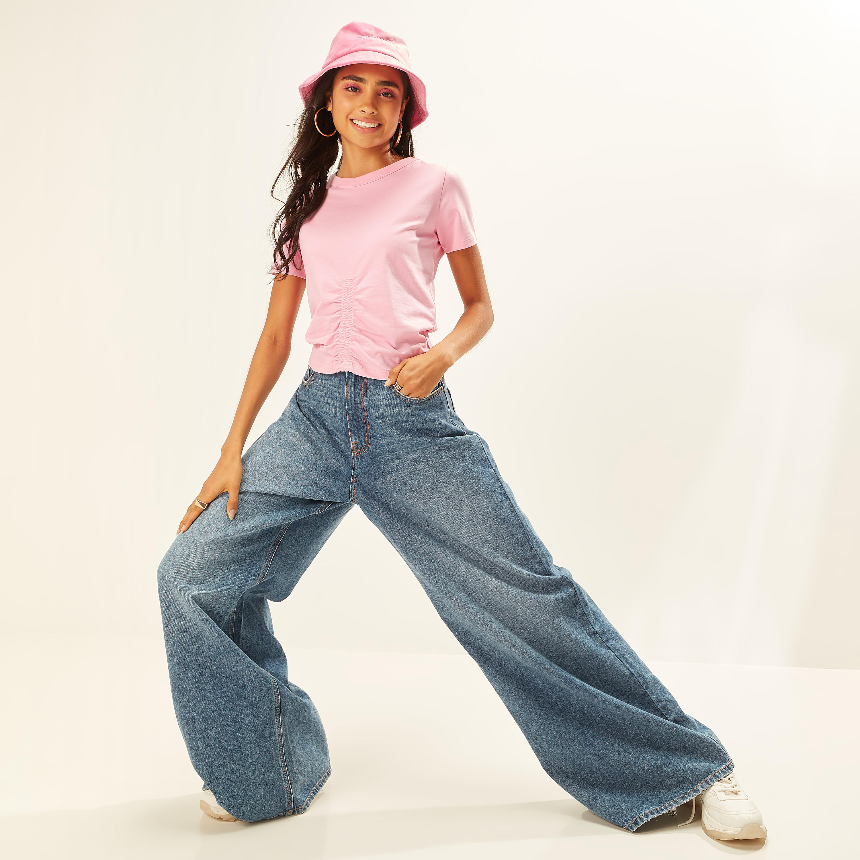 Solid Crew Neck T-shirt with Short Sleeves and Ruched Detail-women-clothing-tshirts-image-15