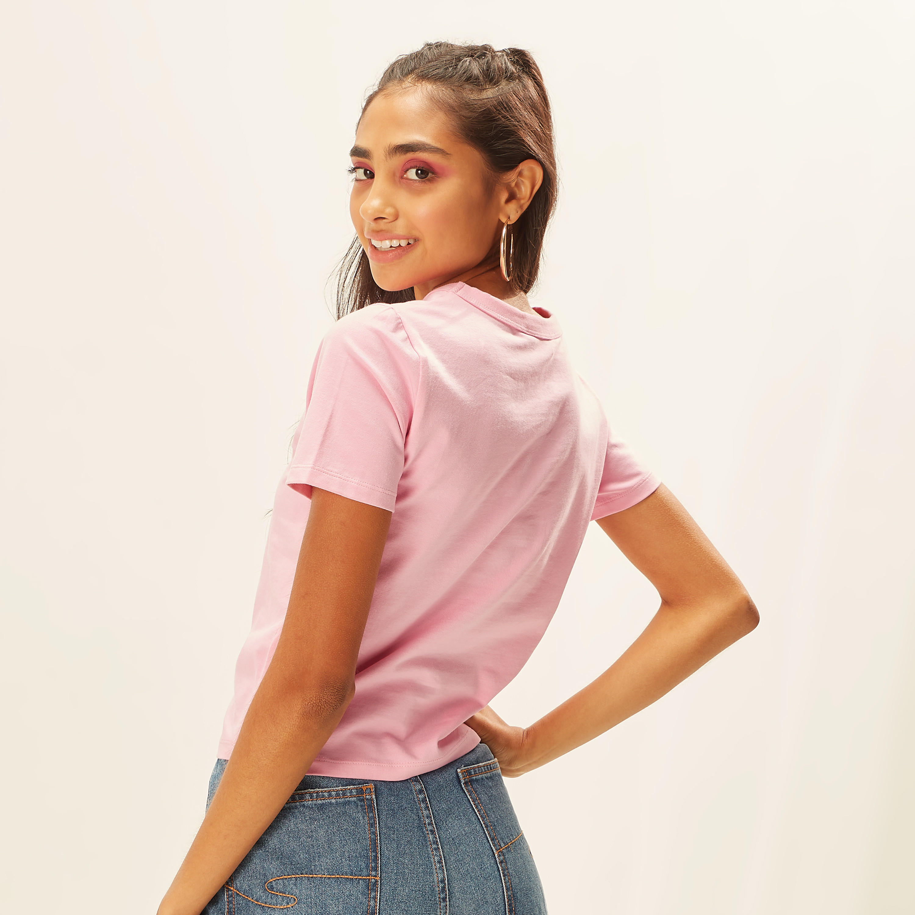 Solid Crew Neck T-shirt with Short Sleeves and Ruched Detail-women-clothing-tshirts-image-16