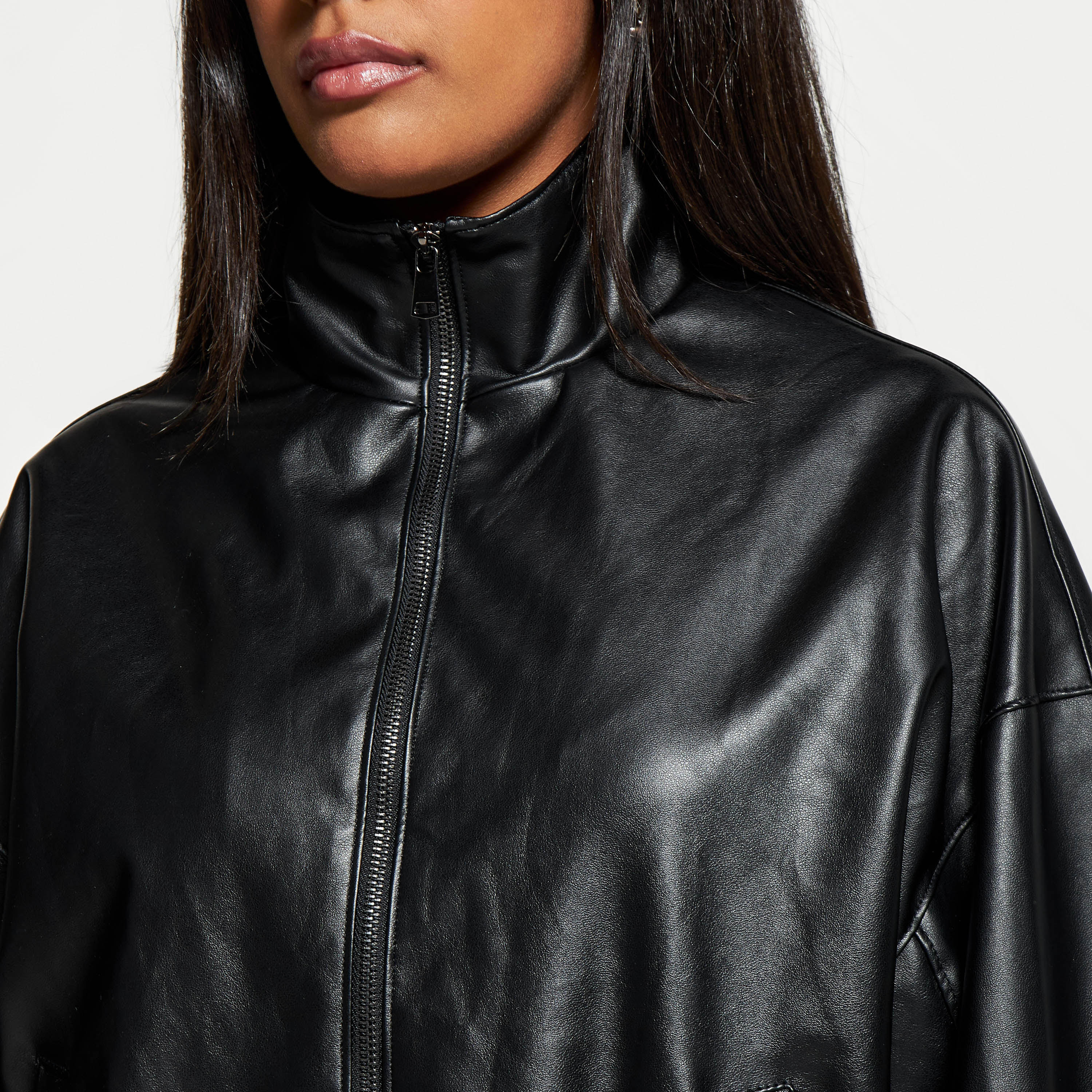 Solid Zip Through Biker Jacket with Long Sleeves and High Neck-women-winterwear-coatsandjackets-jackets-image-4