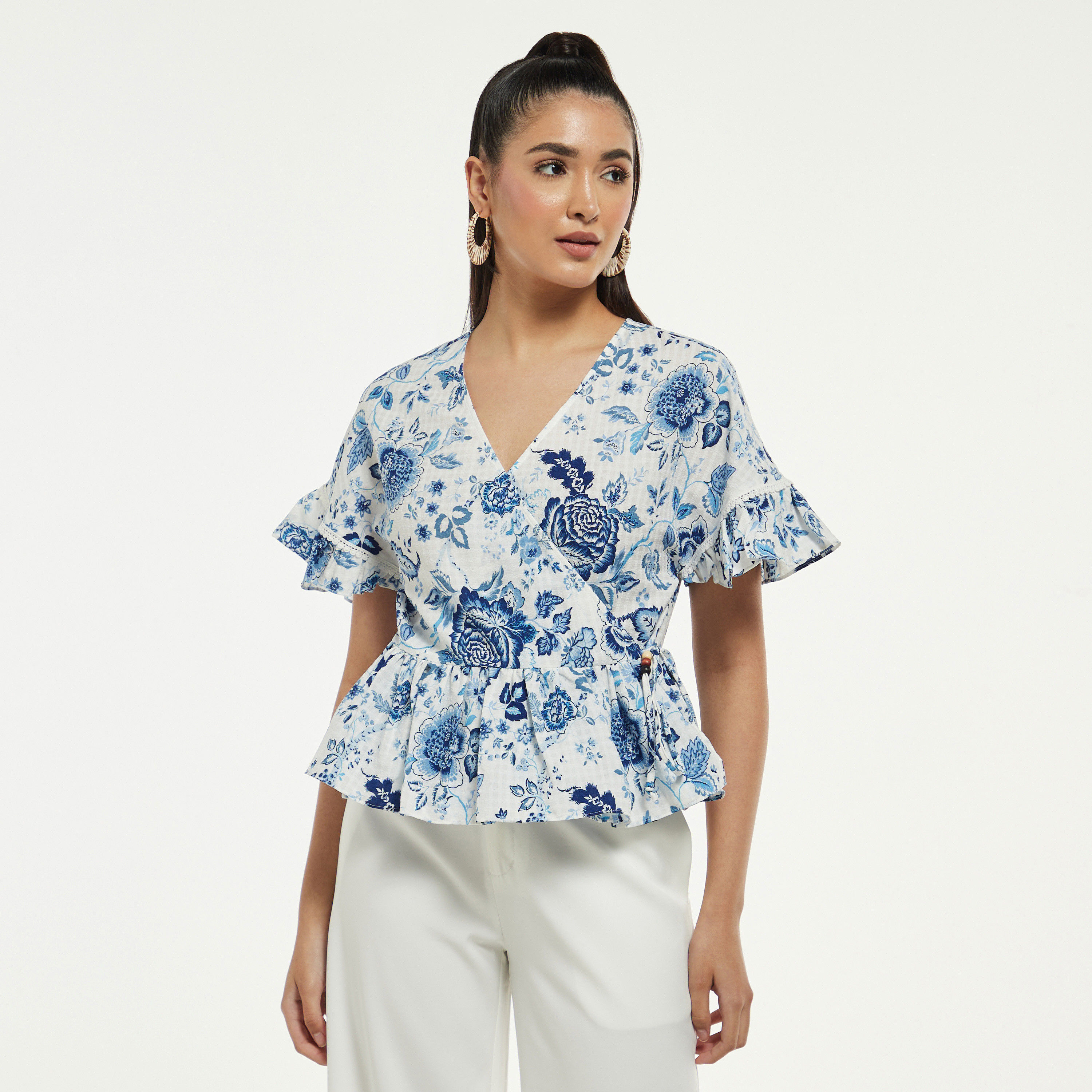All-Over Floral Print Peplum Top with Extended Frill Sleeves-women-clothing-shirtsandblouses-blouses-image-1
