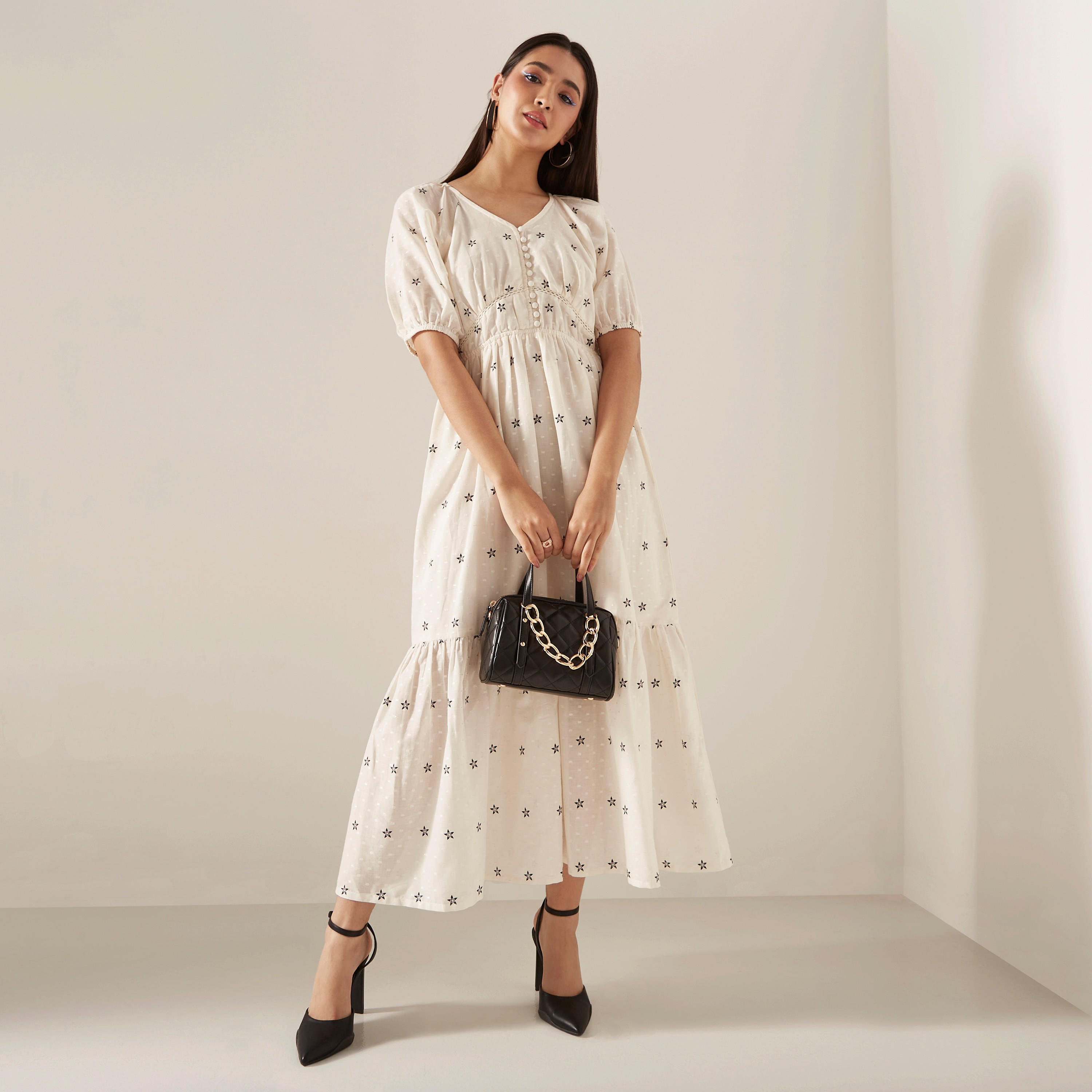 All-Over Floral Print Lurex Maxi Dress with Puff Sleeves-women-clothing-dresses-image-2