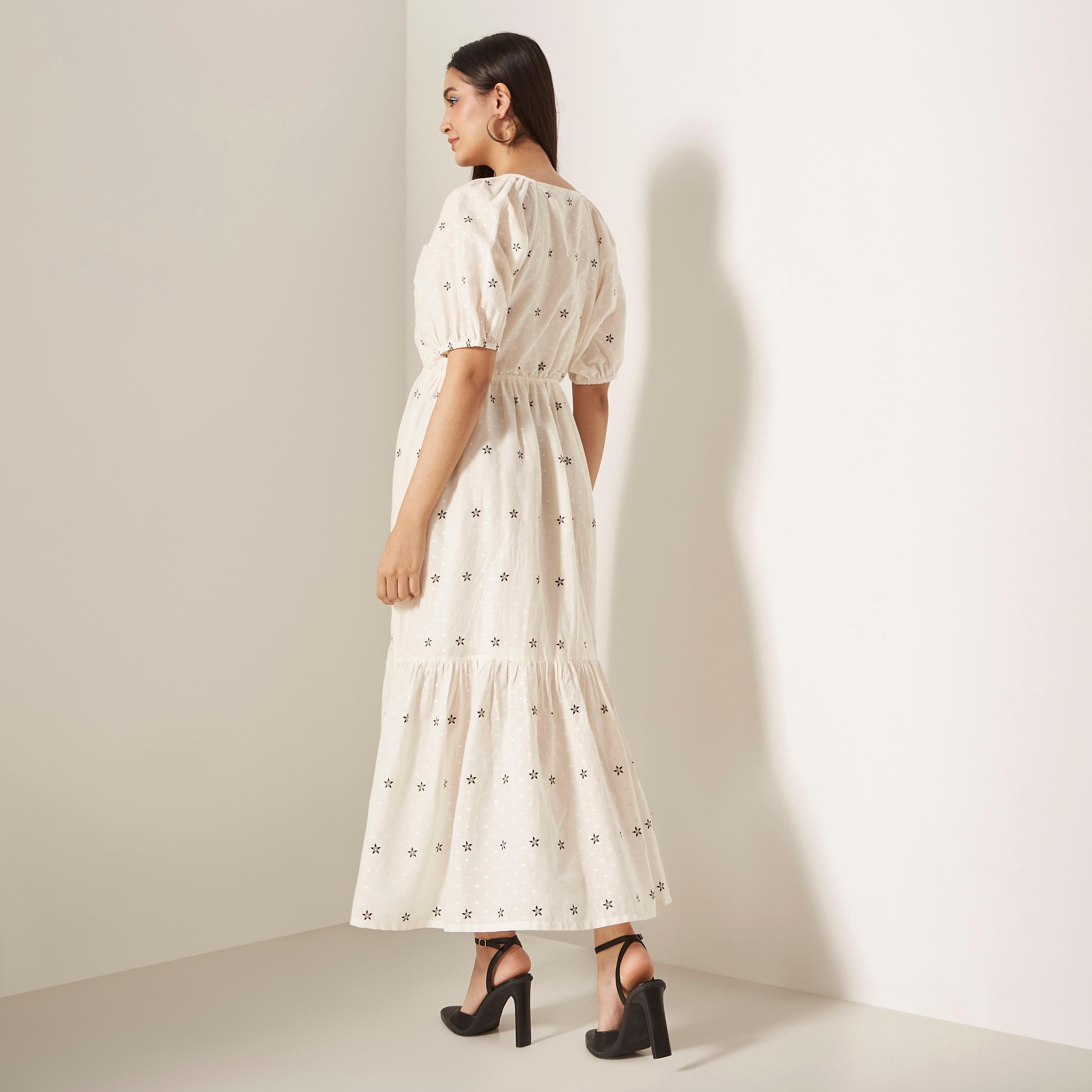 All-Over Floral Print Lurex Maxi Dress with Puff Sleeves-women-clothing-dresses-image-3