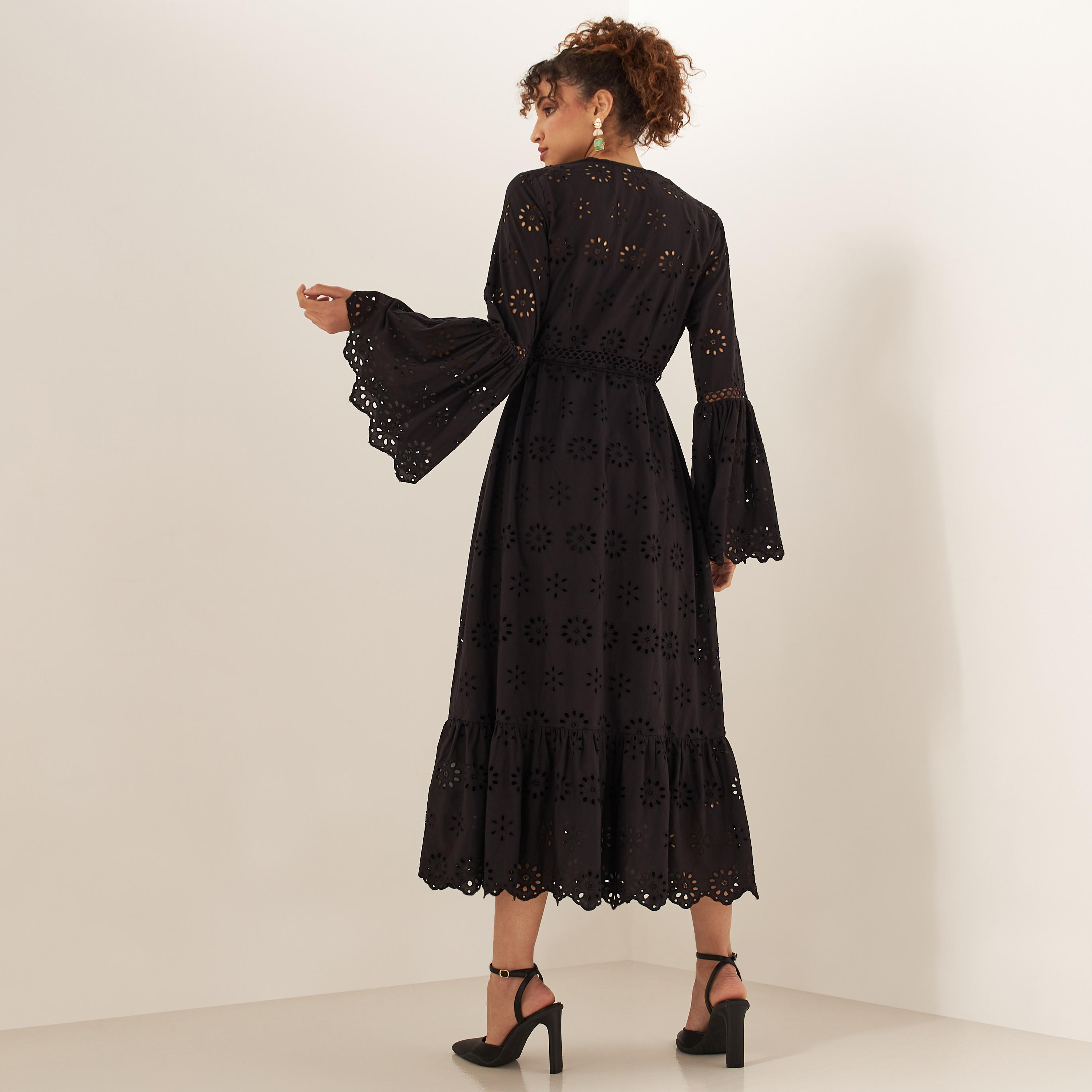 Schiffli Textured Longline Kimono with Bell Sleeves and Waist Tie-Ups-women-clothing-shirtsandblouses-blouses-image-3