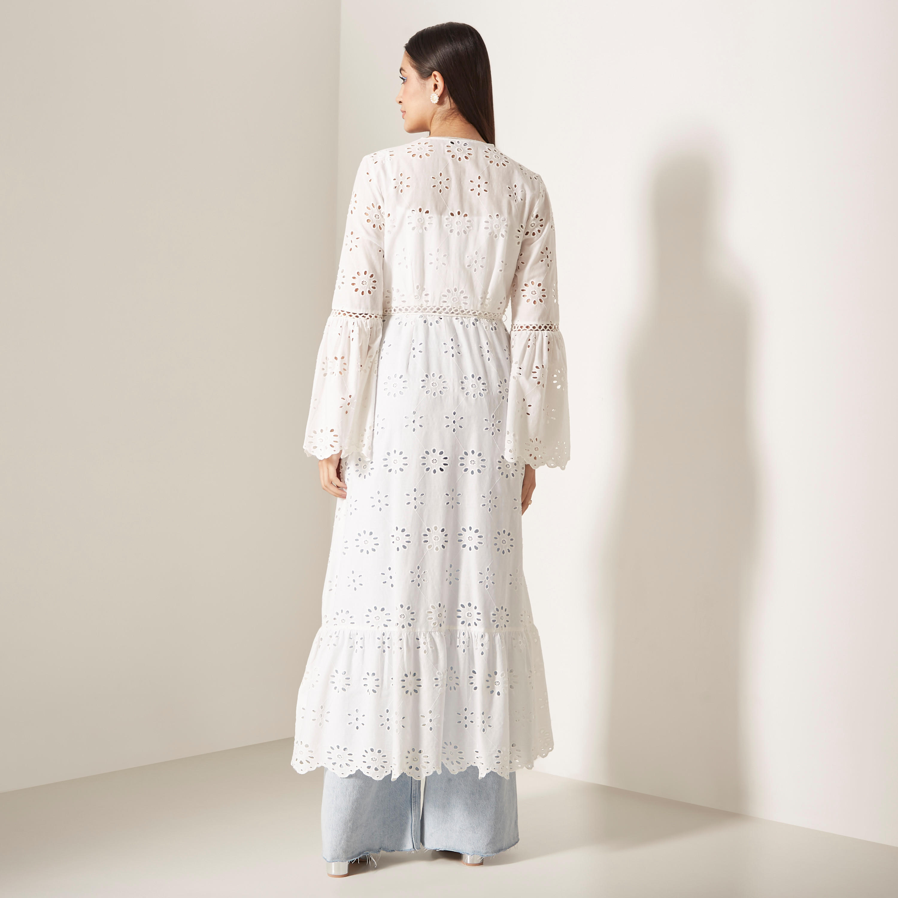 Schiffli Textured Longline Kimono with Bell Sleeves and Waist Tie-Ups-women-clothing-shirtsandblouses-blouses-image-7