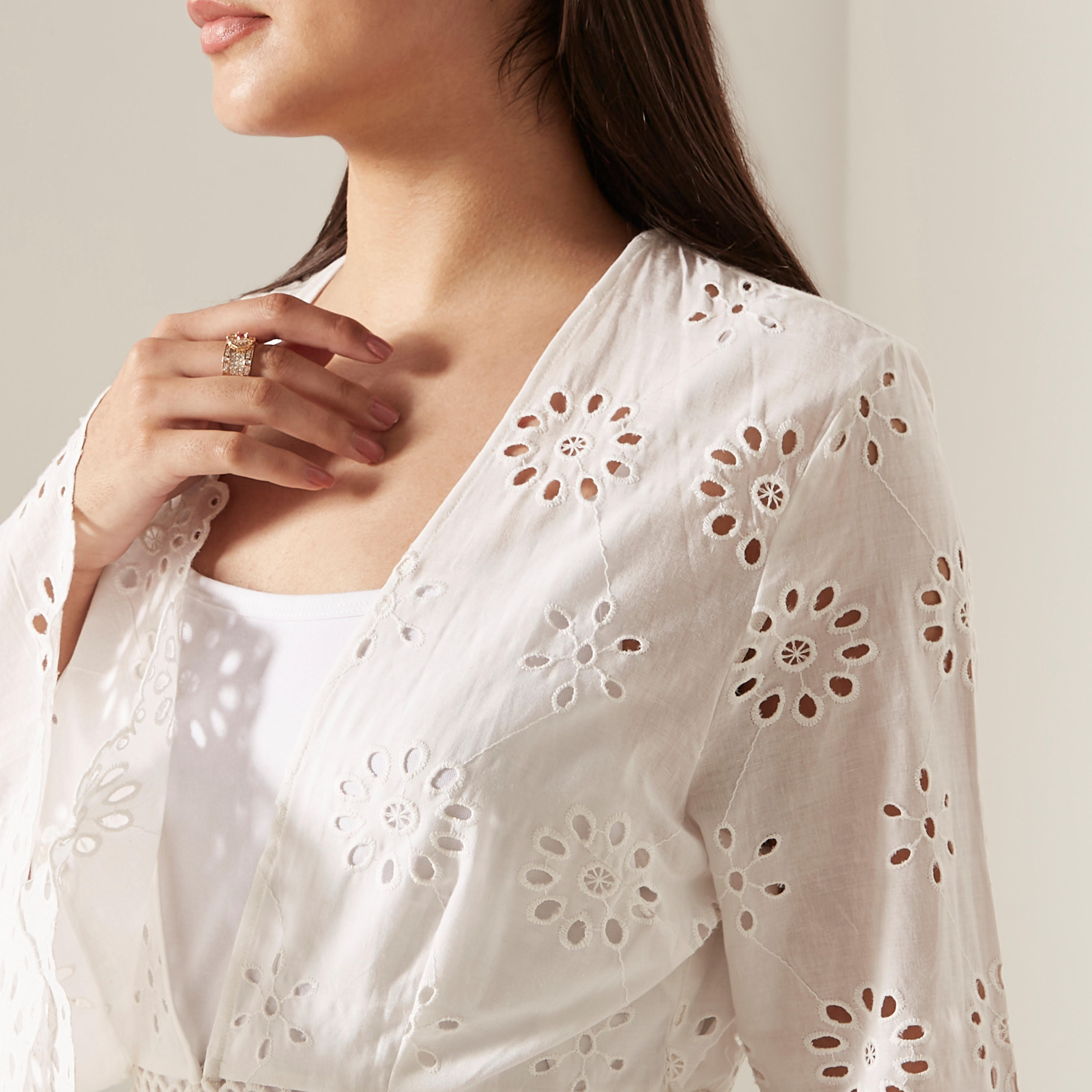 Schiffli Textured Longline Kimono with Bell Sleeves and Waist Tie-Ups-women-clothing-shirtsandblouses-blouses-image-8