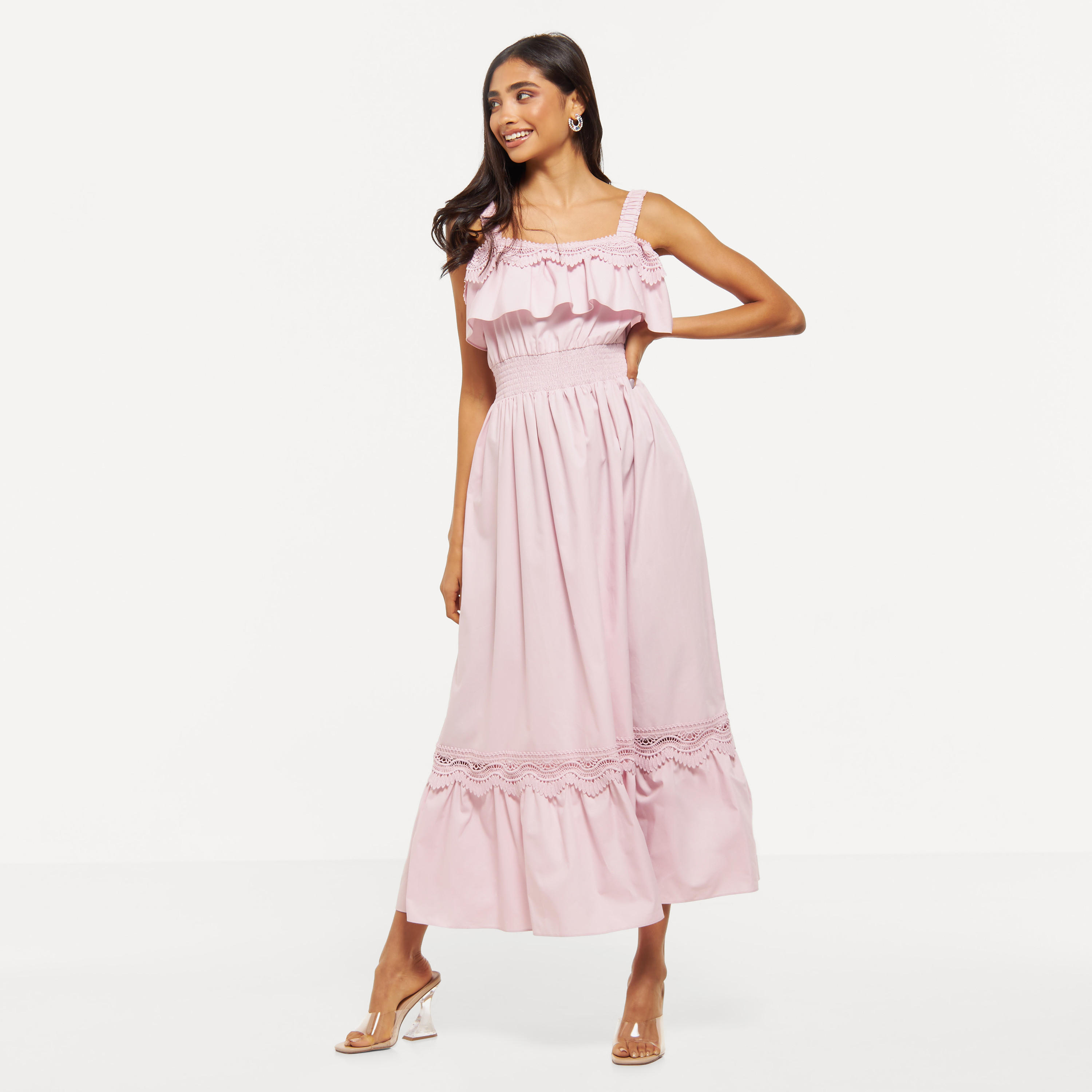 فستان دون أكمام كشكش بتفاصيل دانتيل-women-clothing-dresses-image-5