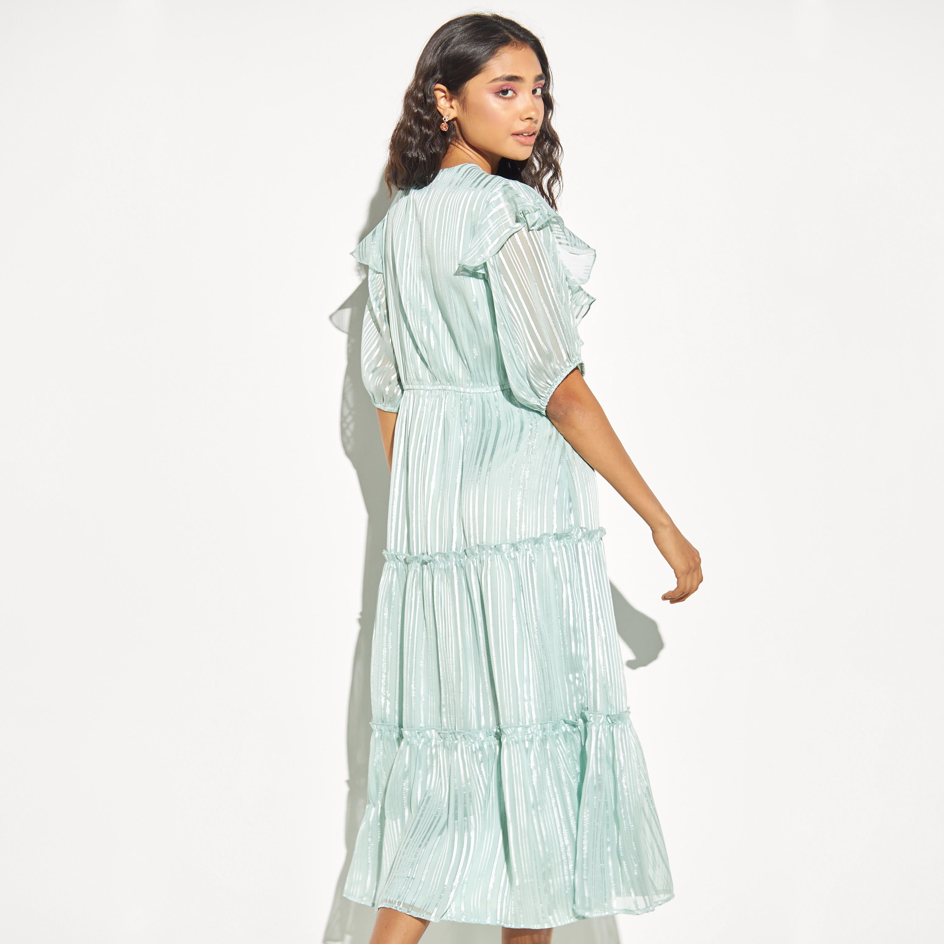 Striped Lurex Satin Tiered Midi Dress with Ruffles-women-clothing-dresses-image-11