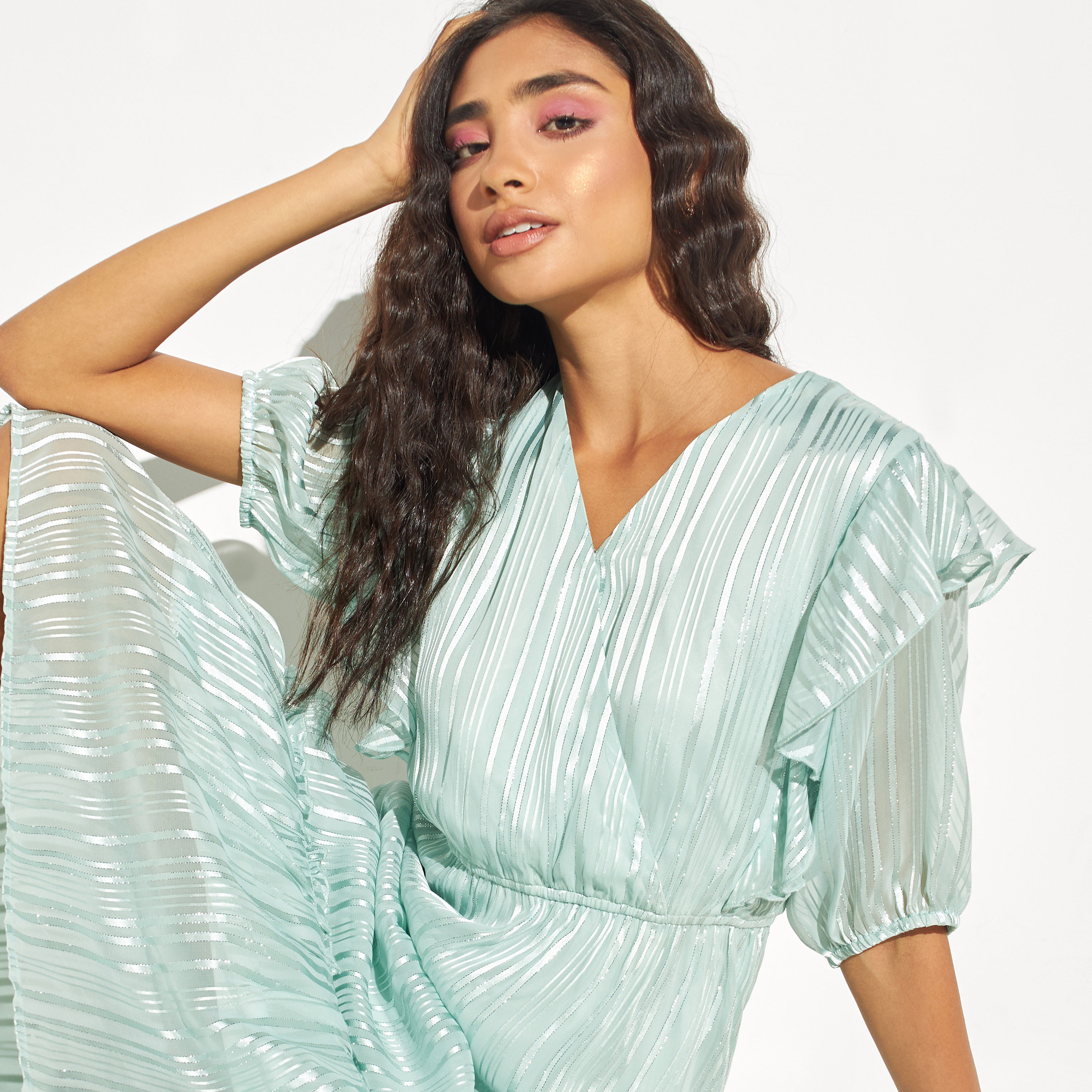Striped Lurex Satin Tiered Midi Dress with Ruffles-women-clothing-dresses-image-12