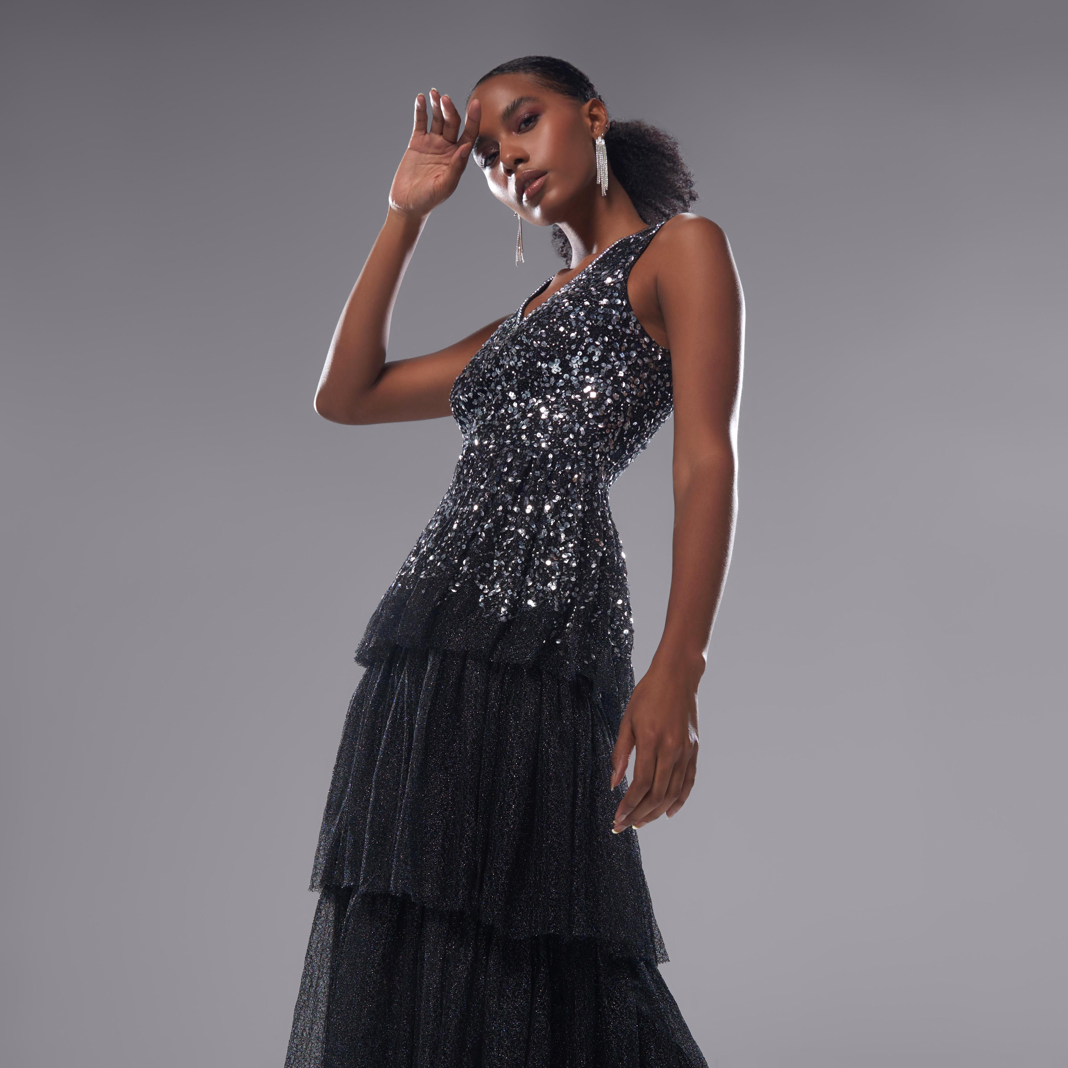 فستان مزيّن دون أكمام بياقة V-women-clothing-dresses-image-5
