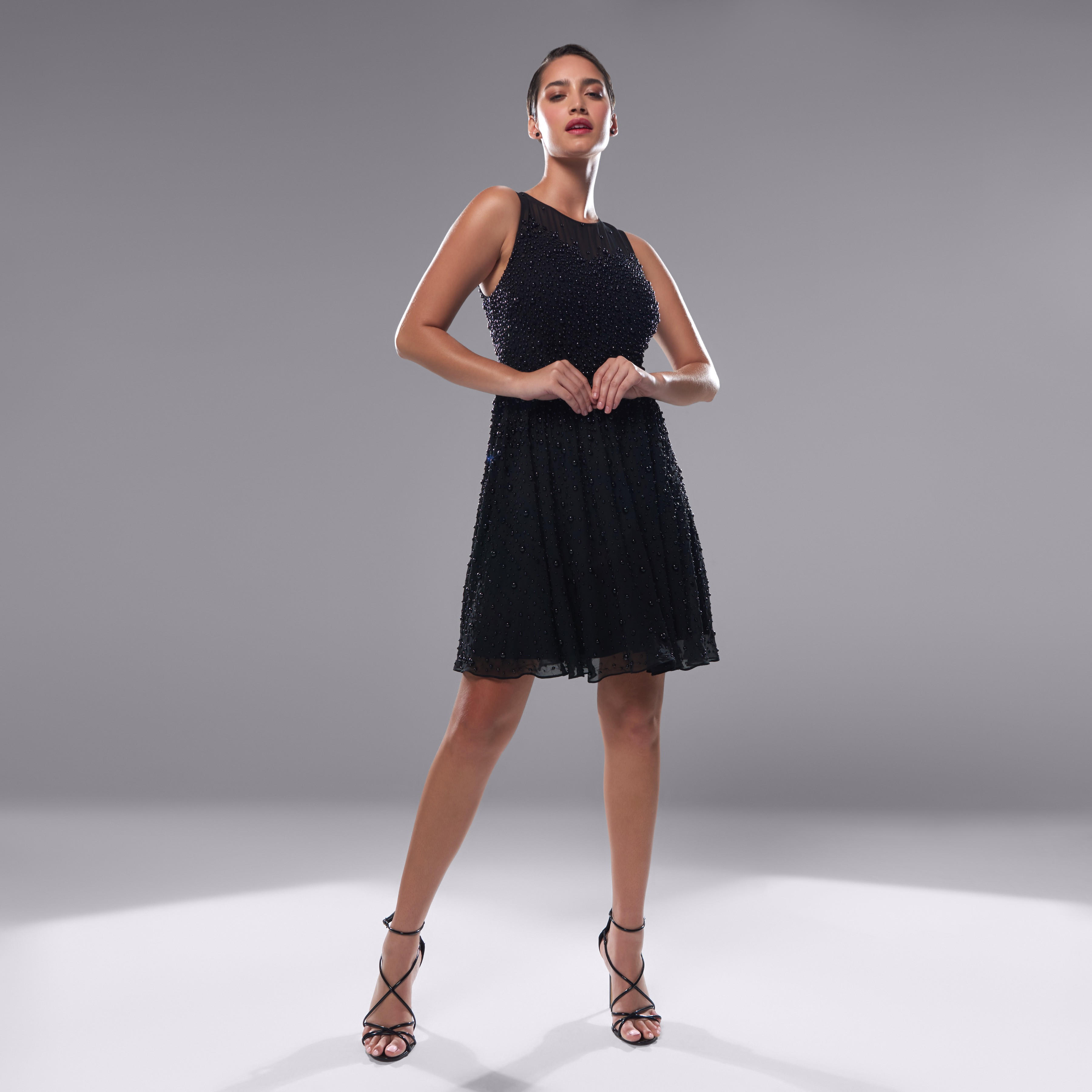 فستان قصير مزين دون أكمام-women-clothing-dresses-image-1