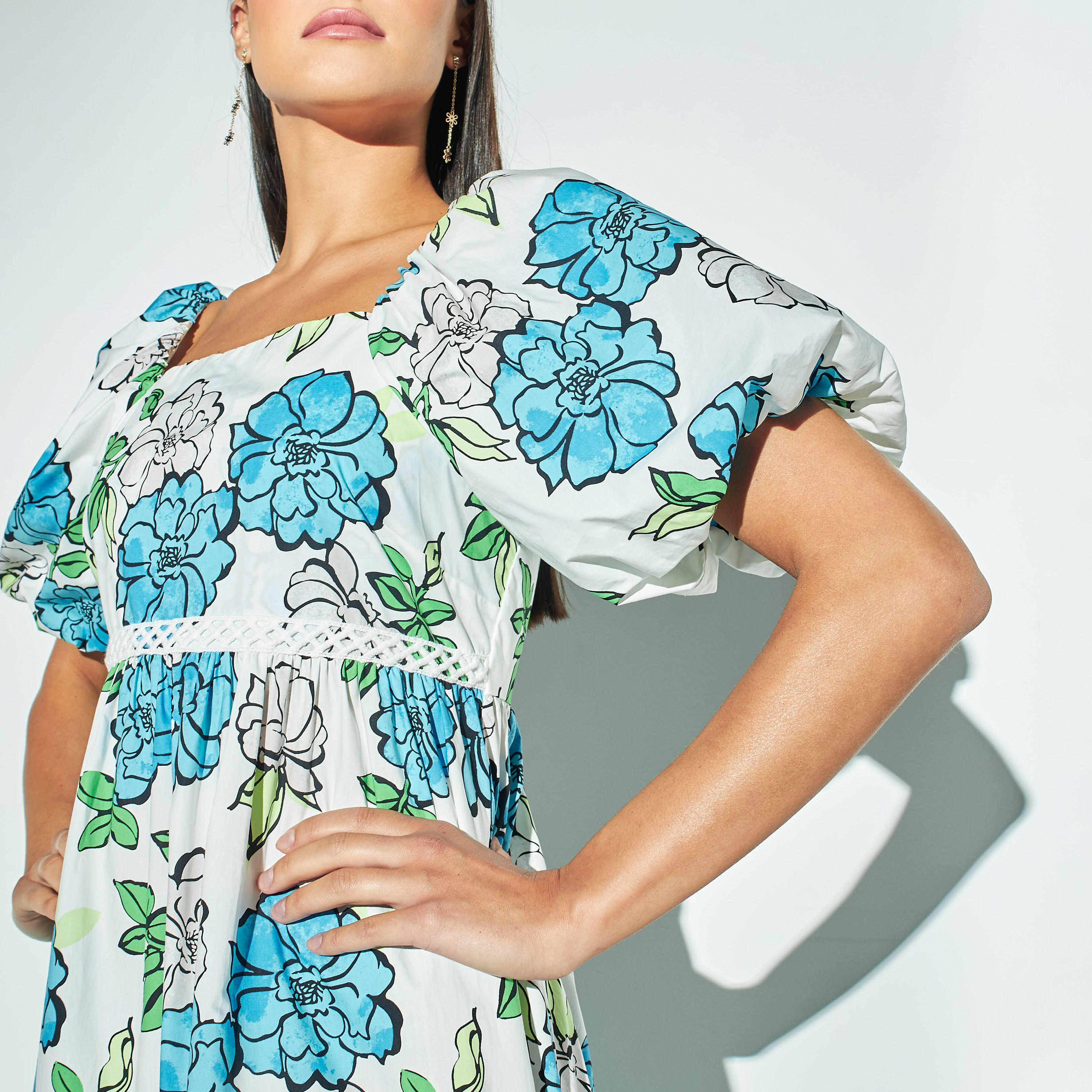 فستان طويل بياقة مربعة وطبعات زهور وأكمام منفوخة-women-clothing-dresses-image-3