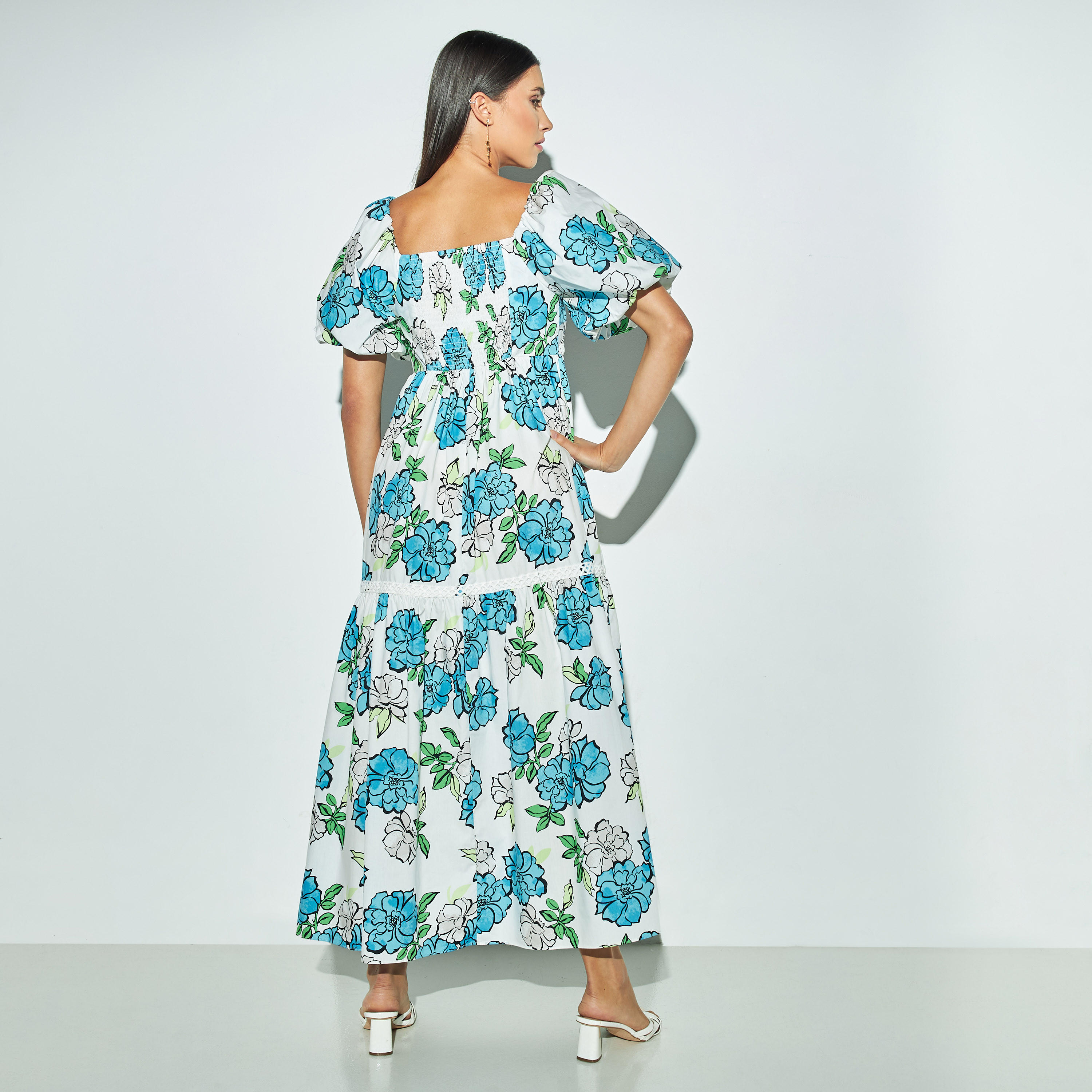 فستان طويل بياقة مربعة وطبعات زهور وأكمام منفوخة-women-clothing-dresses-image-4