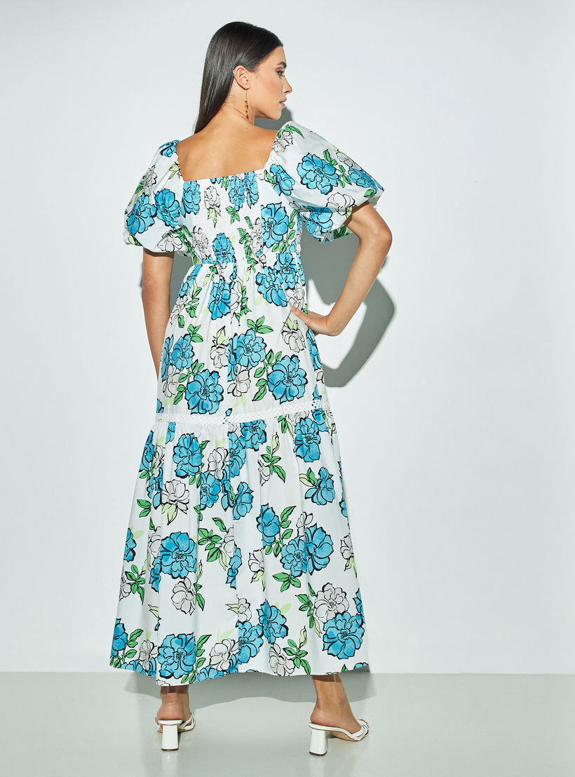 فستان طويل بياقة مربعة وطبعات زهور وأكمام منفوخة-women-clothing-dresses-image-4