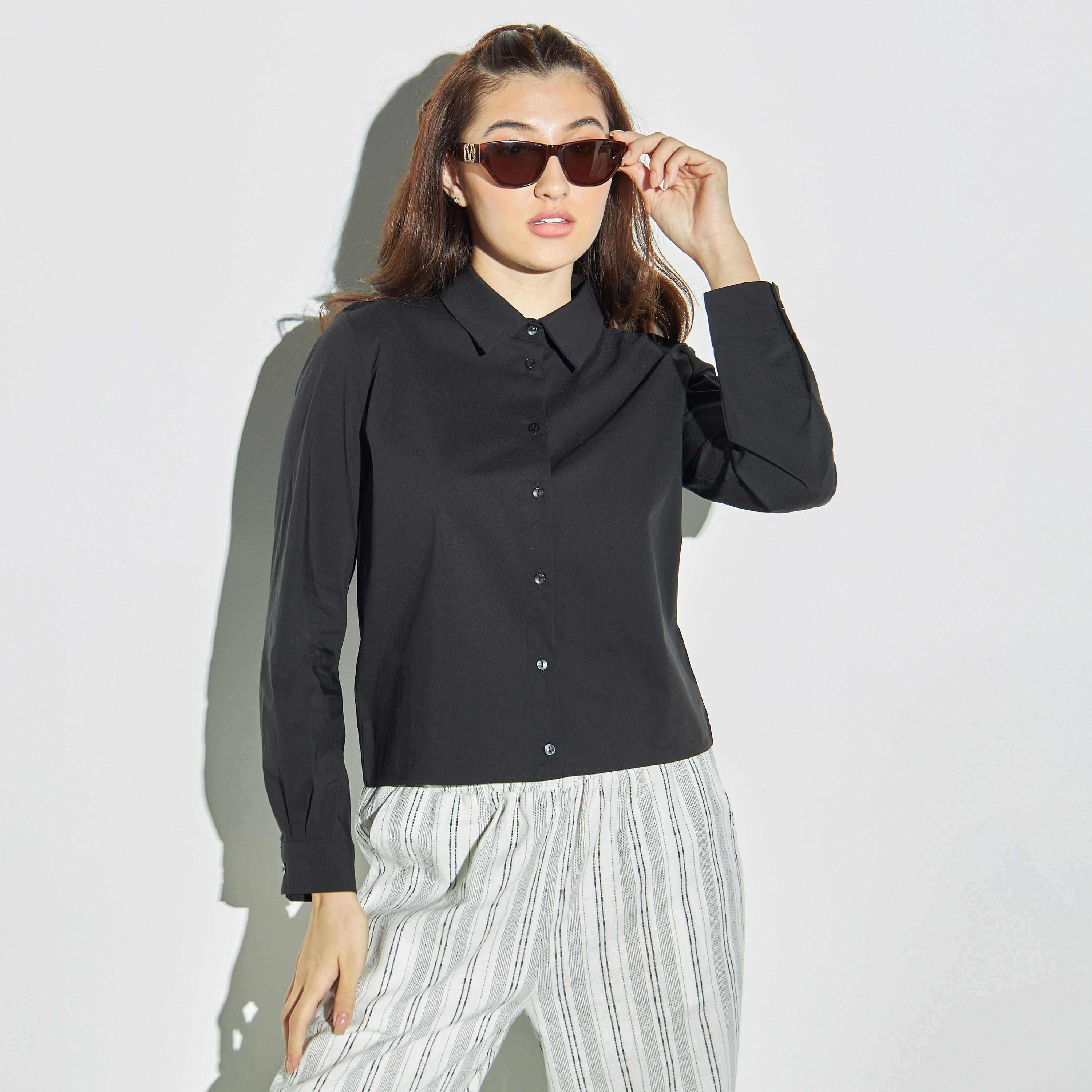 Solid Crop Shirt with Long Sleeves-women-clothing-shirtsandblouses-shirts-image-1