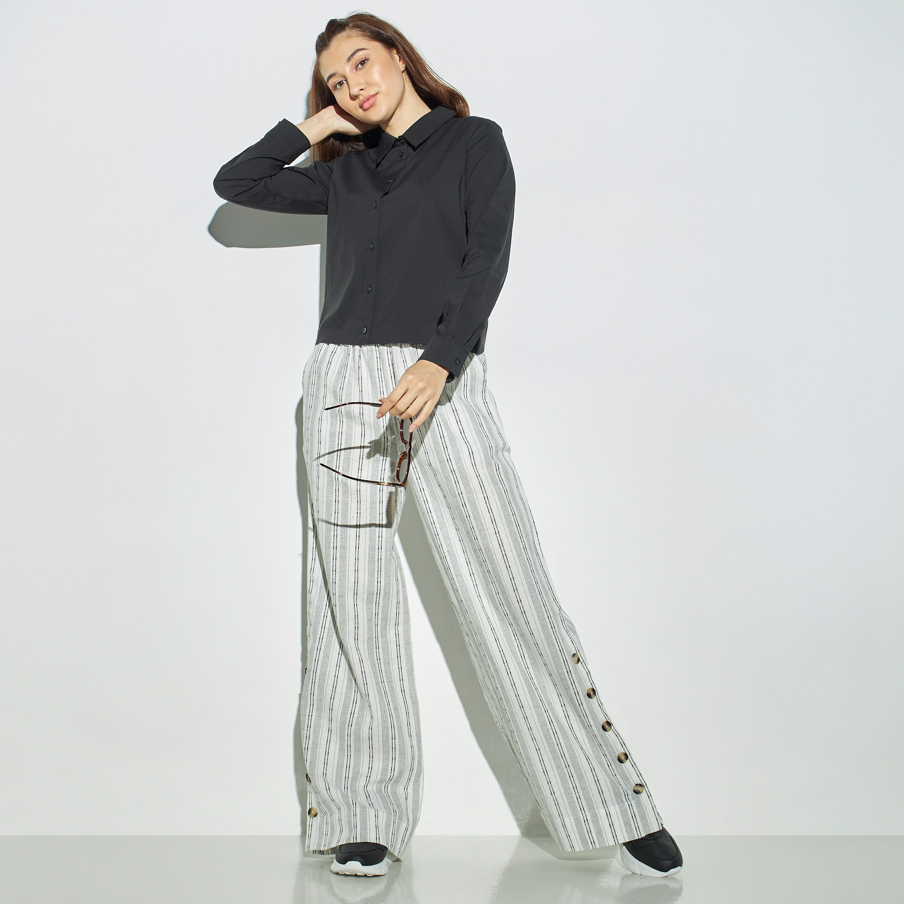 Solid Crop Shirt with Long Sleeves-women-clothing-shirtsandblouses-shirts-image-2