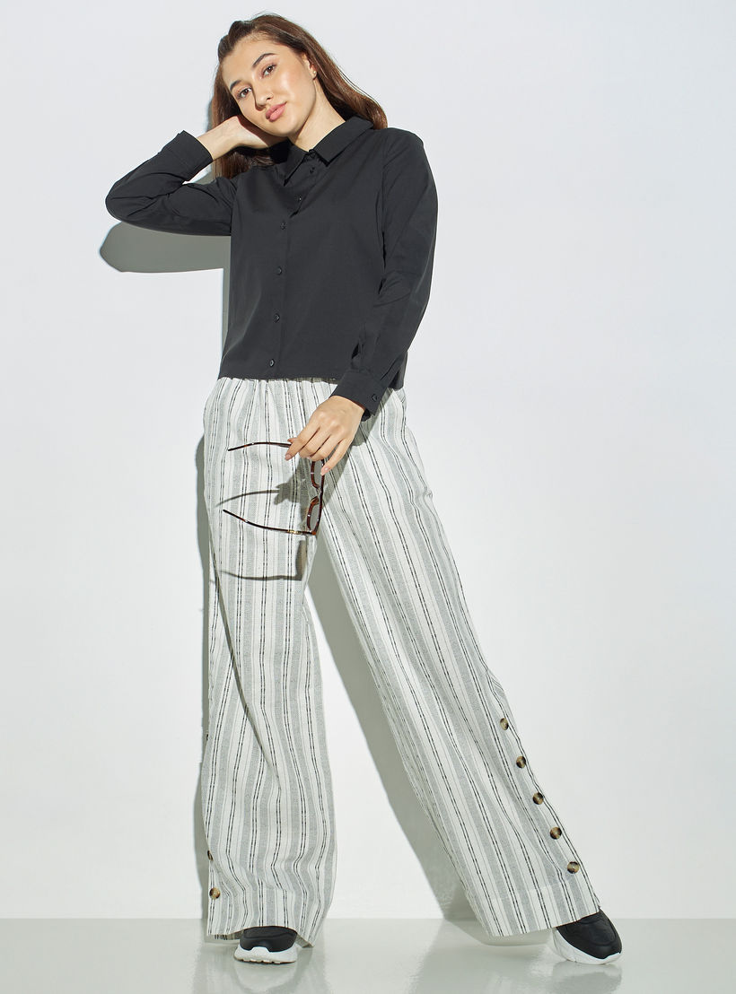 Solid Crop Shirt with Long Sleeves-women-clothing-shirtsandblouses-shirts-image-2