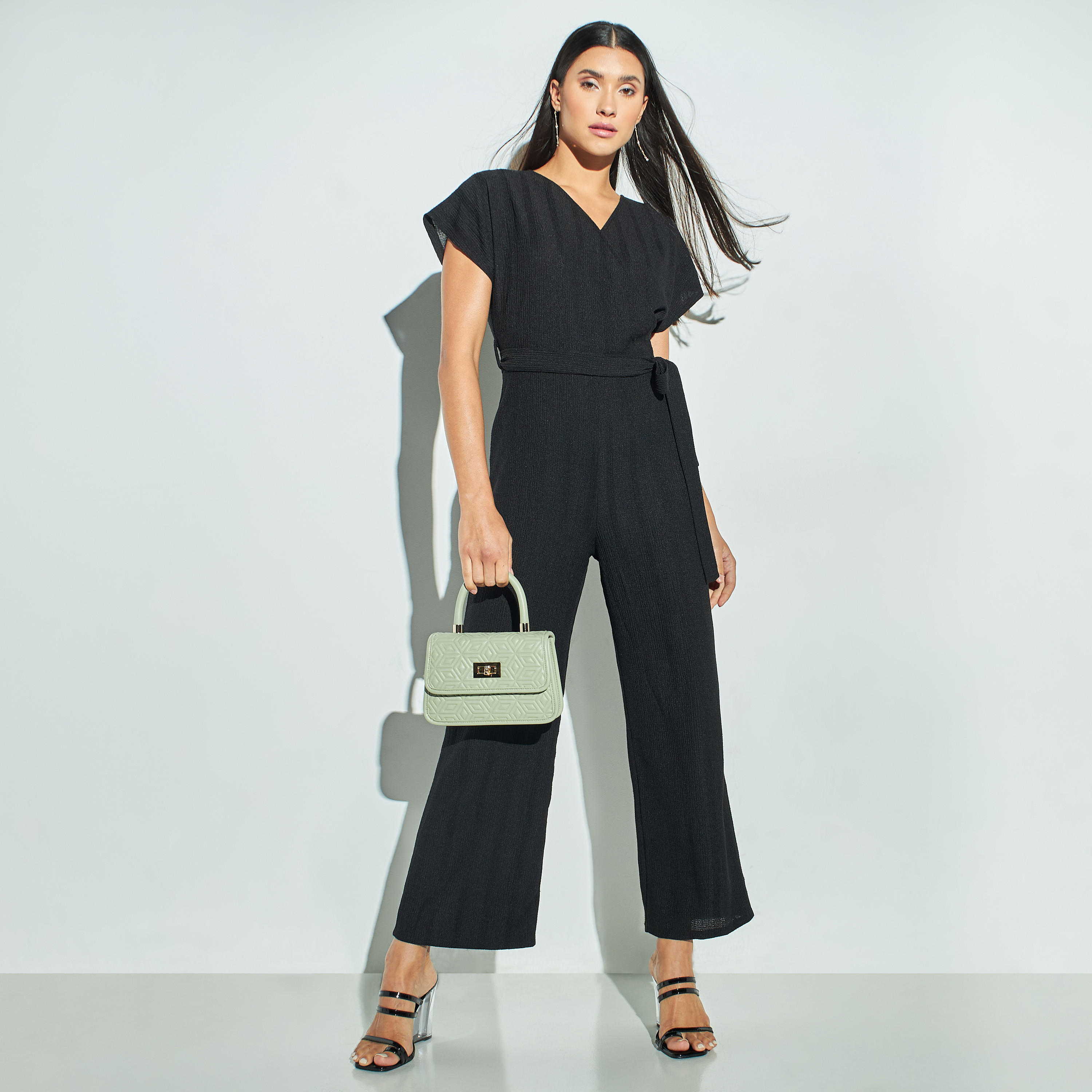 Solid Wrap Jumpsuit with Tie-Ups and Extended Sleeves-women-clothing-jumpsuits-image-1