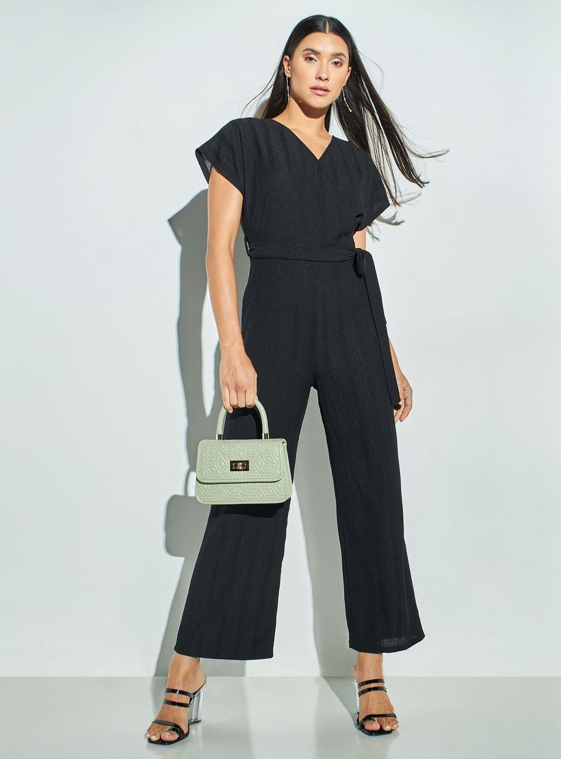 Solid Wrap Jumpsuit with Tie-Ups and Extended Sleeves-women-clothing-jumpsuits-image-1