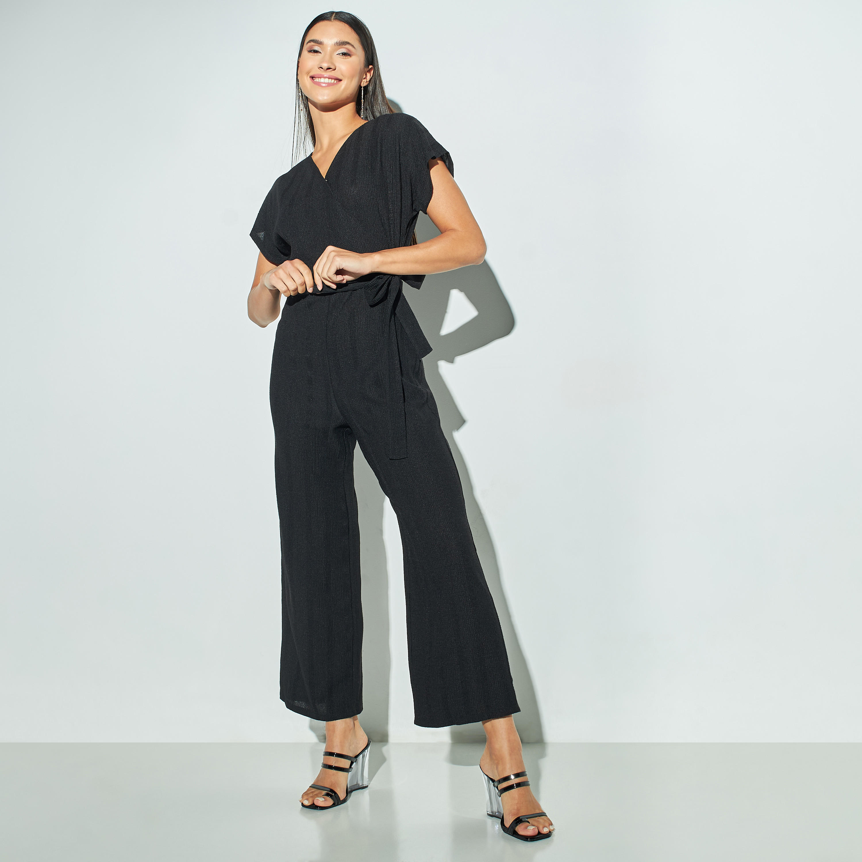 Solid Wrap Jumpsuit with Tie-Ups and Extended Sleeves-women-clothing-jumpsuits-image-2