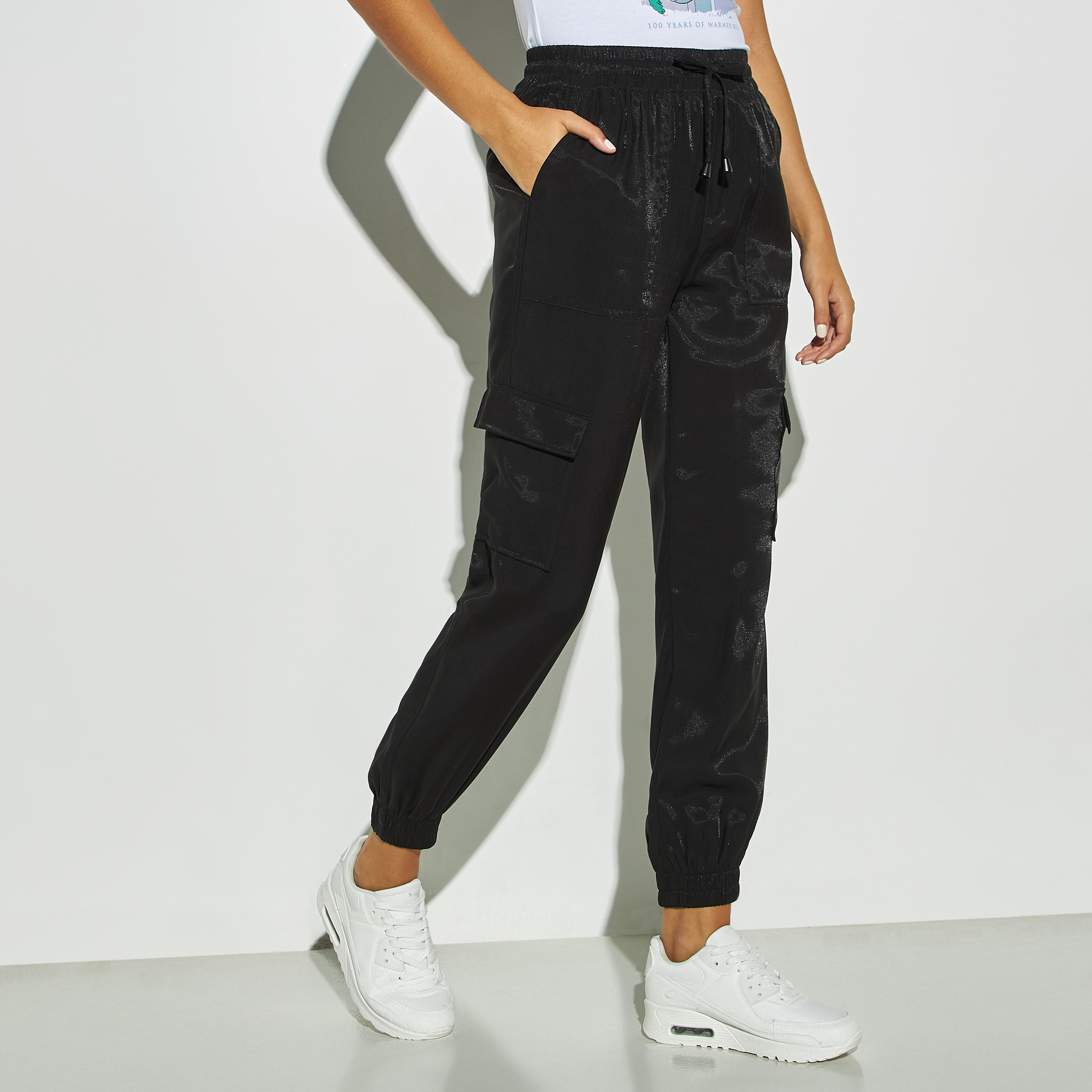 Solid Cargo Joggers with Pockets and Drawstring Closure-women-clothing-bottoms-joggers-image-1