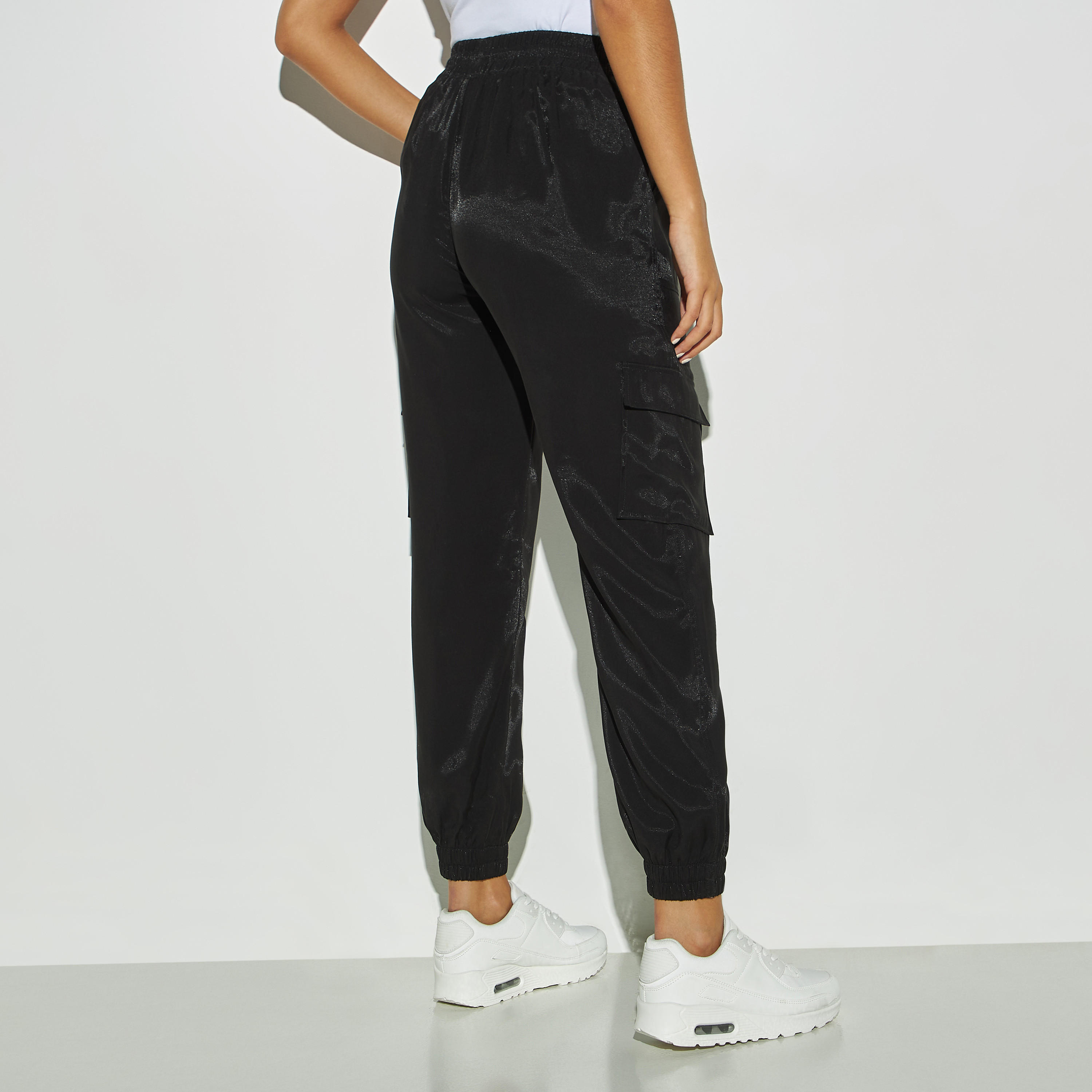 Solid Cargo Joggers with Pockets and Drawstring Closure-women-clothing-bottoms-joggers-image-3
