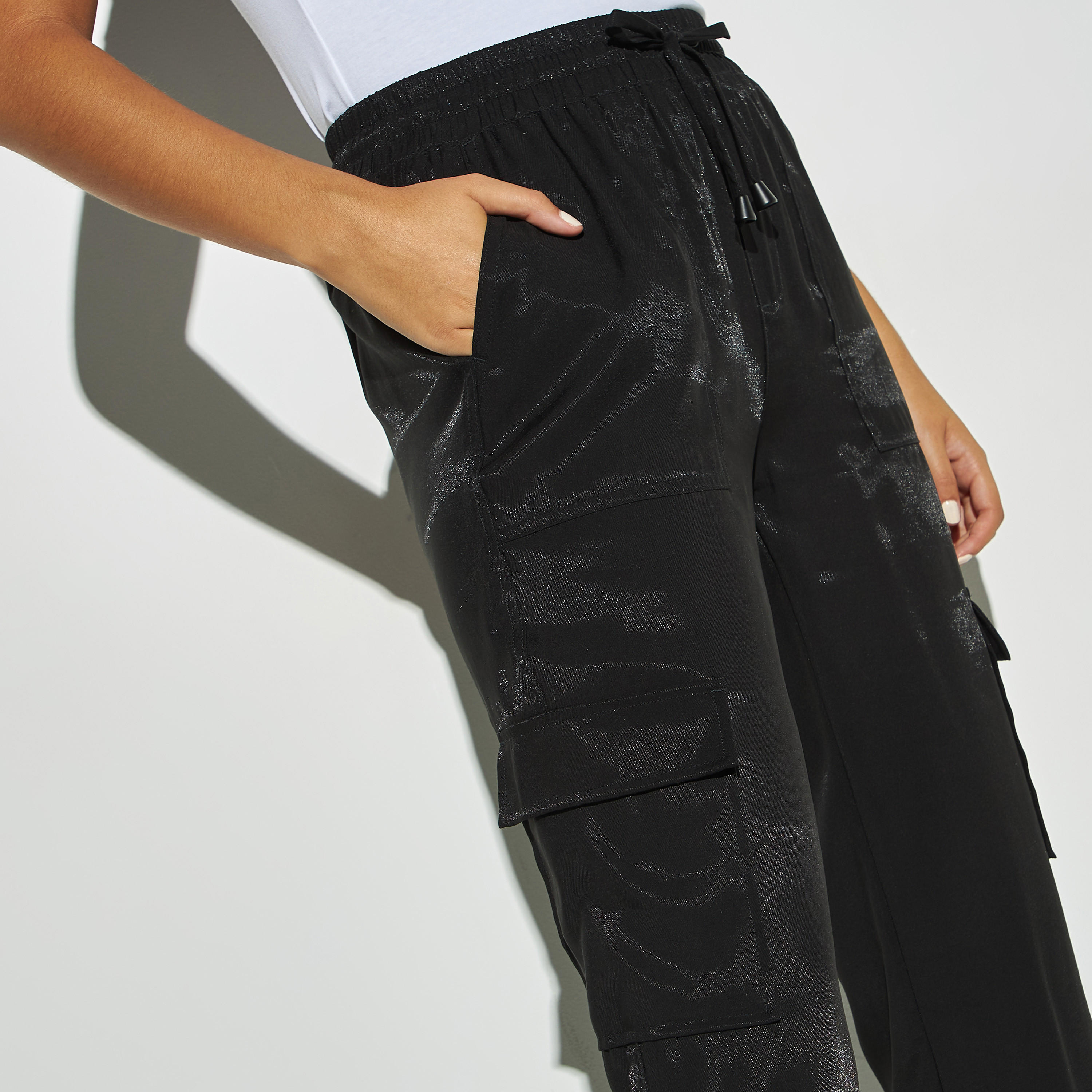 Solid Cargo Joggers with Pockets and Drawstring Closure-women-clothing-bottoms-joggers-image-4