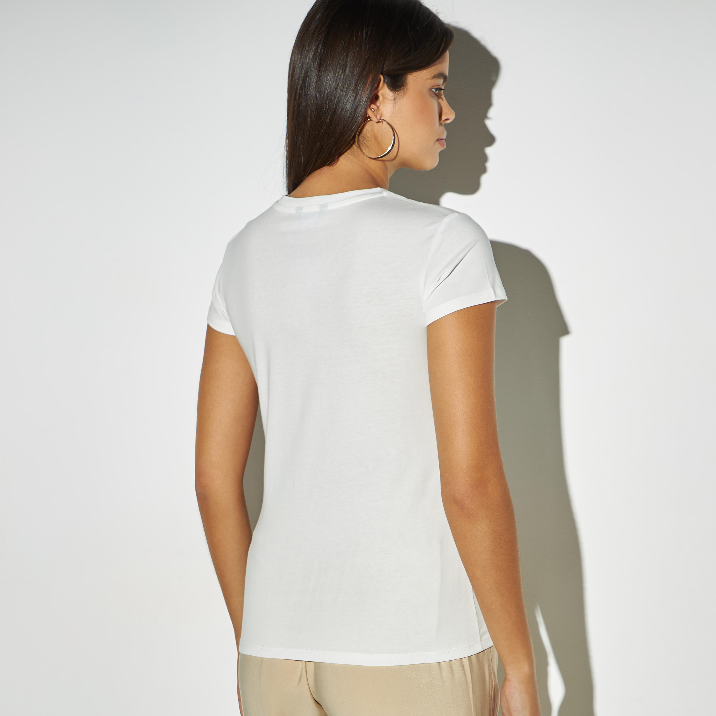 Typography Embroidered Crew Neck T-shirt with Cap Sleeves-women-clothing-tshirts-image-3