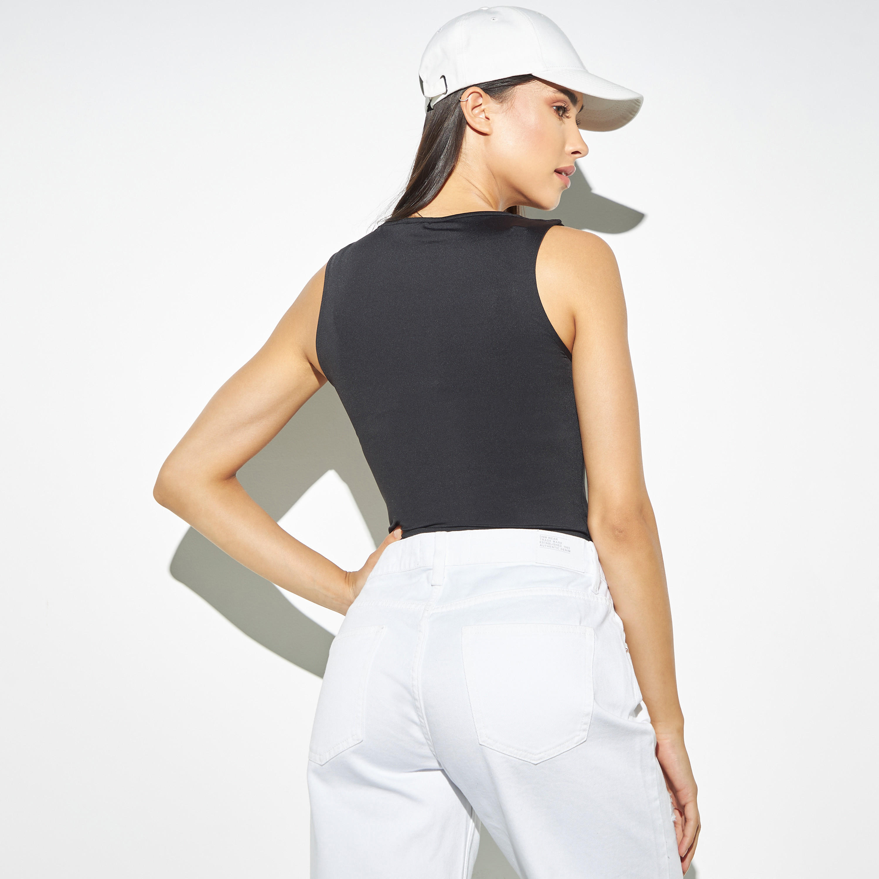 Solid Sleeveless Bodysuit with V-neck-women-clothing-tshirts-image-3