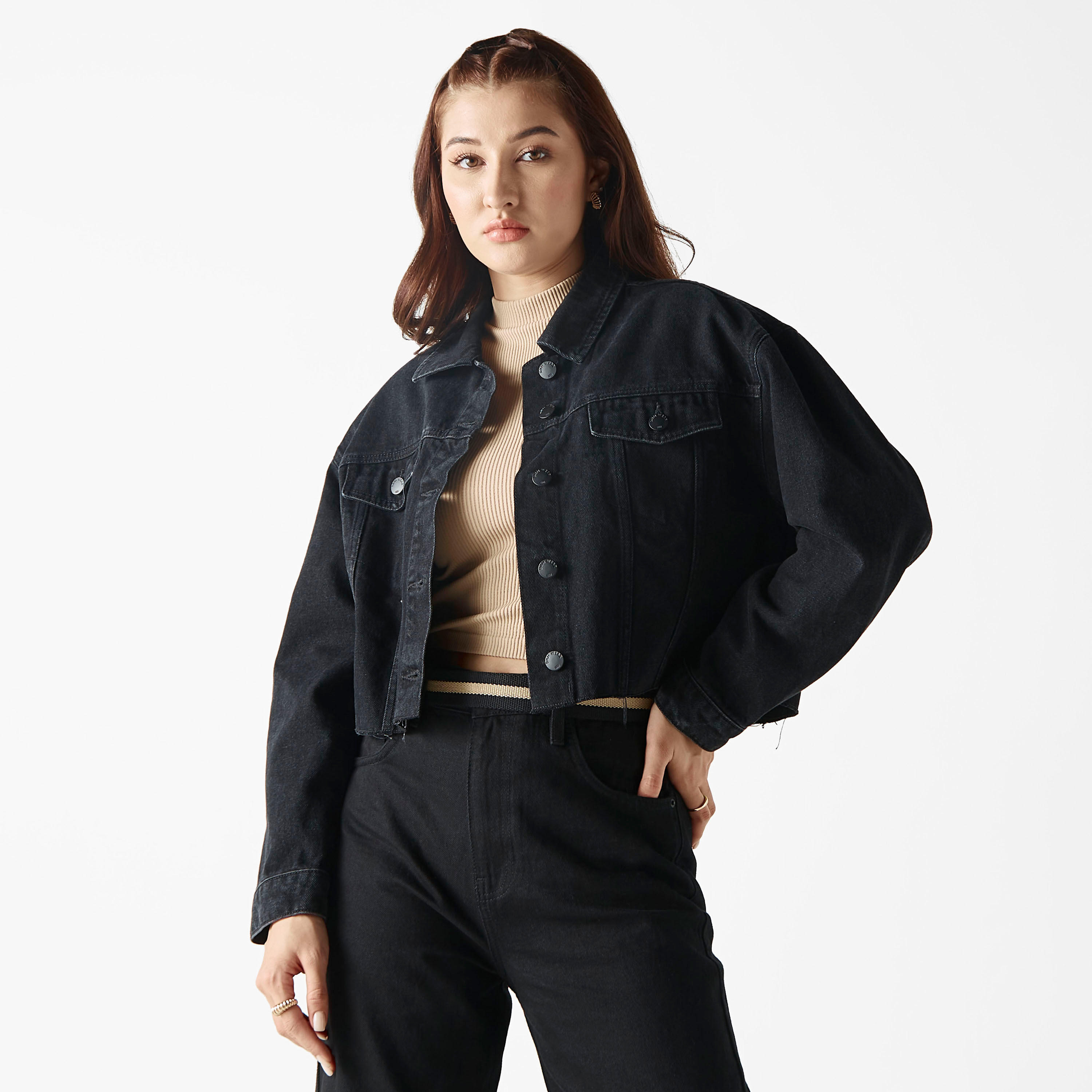 Denim Jacket with Pockets and Long Sleeves-women-winterwear-coatsandjackets-jackets-image-1