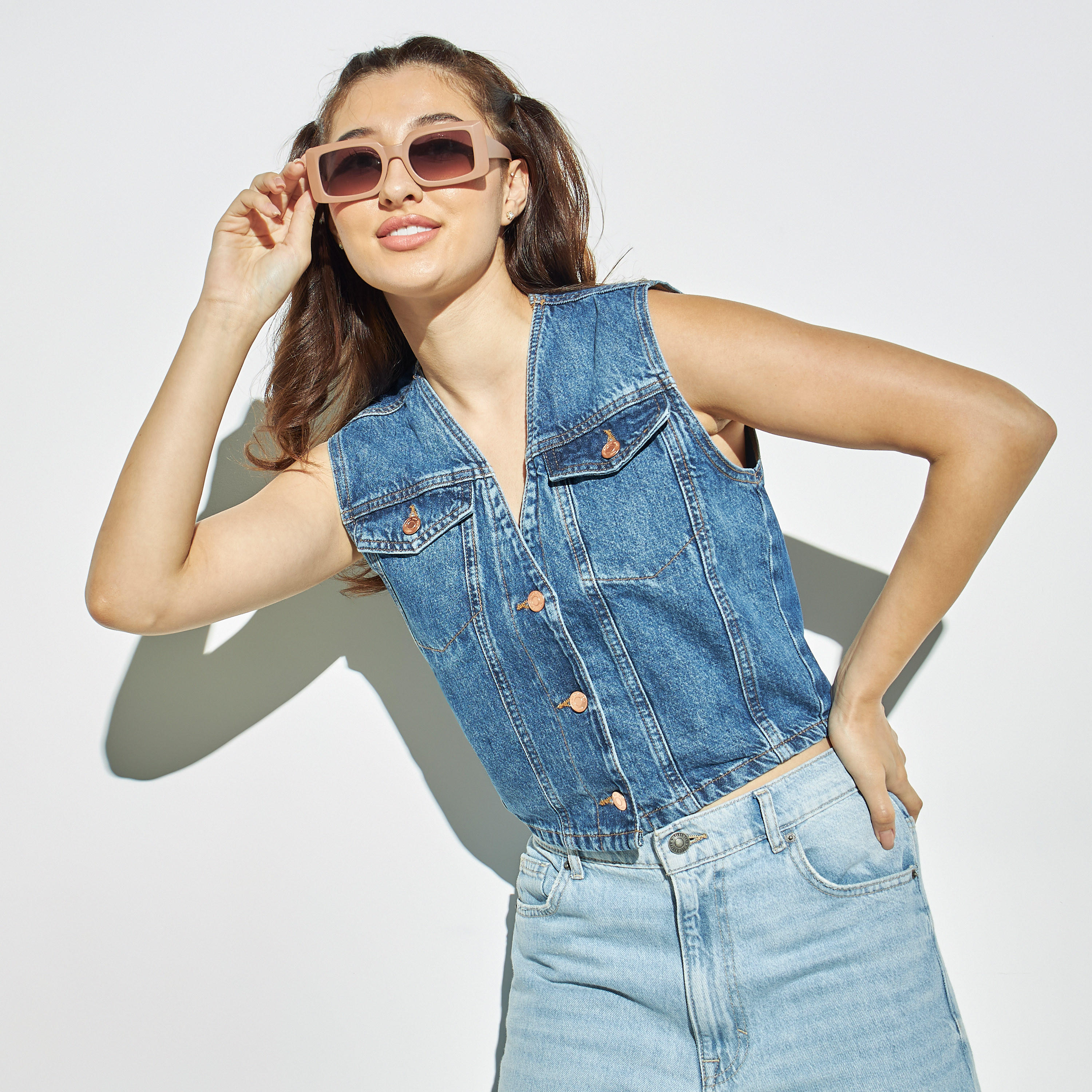 Solid Sleeveless Denim Jacket with Pockets-women-winterwear-coatsandjackets-jackets-image-1