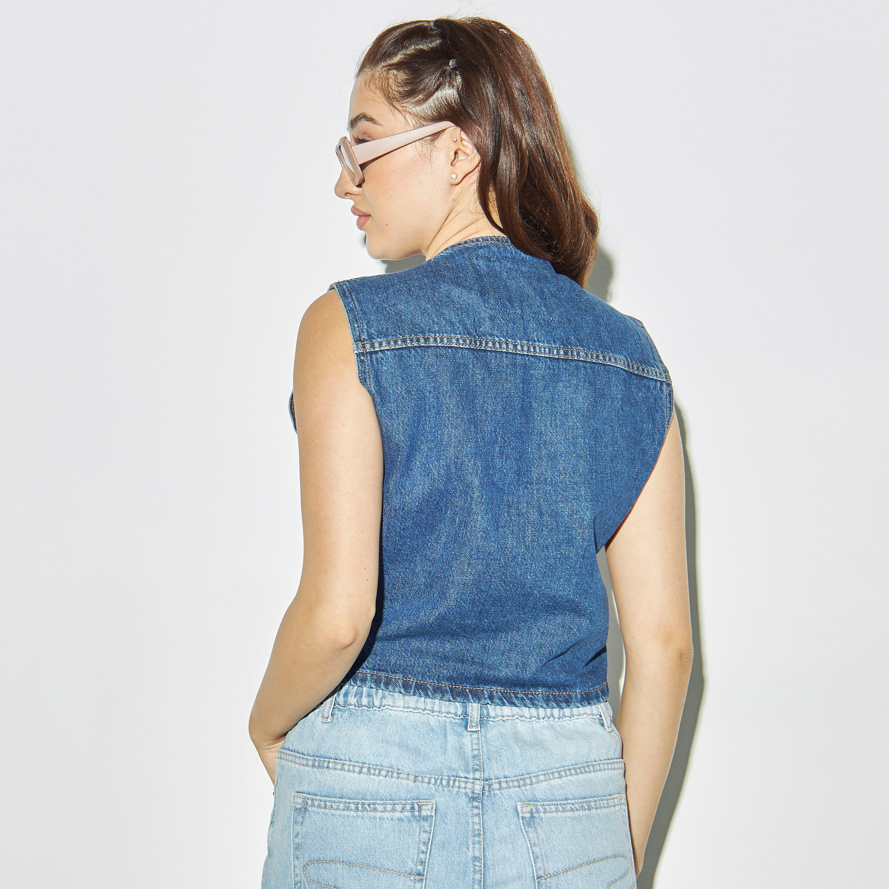 Solid Sleeveless Denim Jacket with Pockets-women-winterwear-coatsandjackets-jackets-image-3