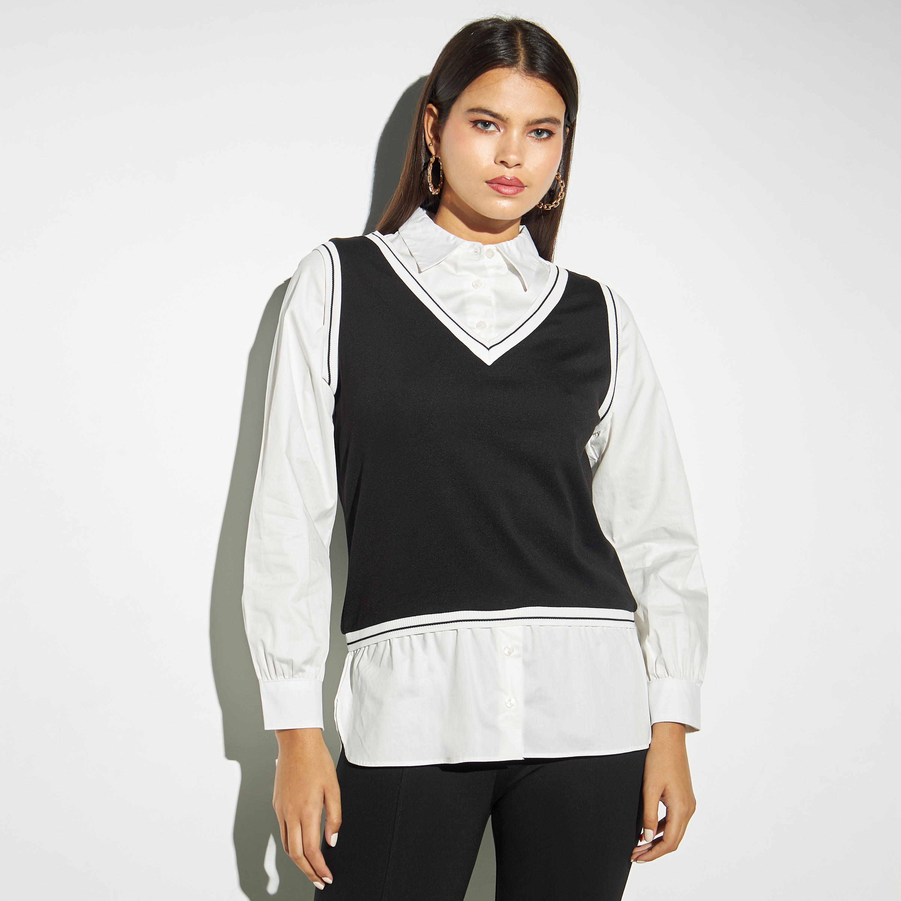 Solid Twofer Top with Long Sleeves-women-clothing-shirtsandblouses-blouses-image-1