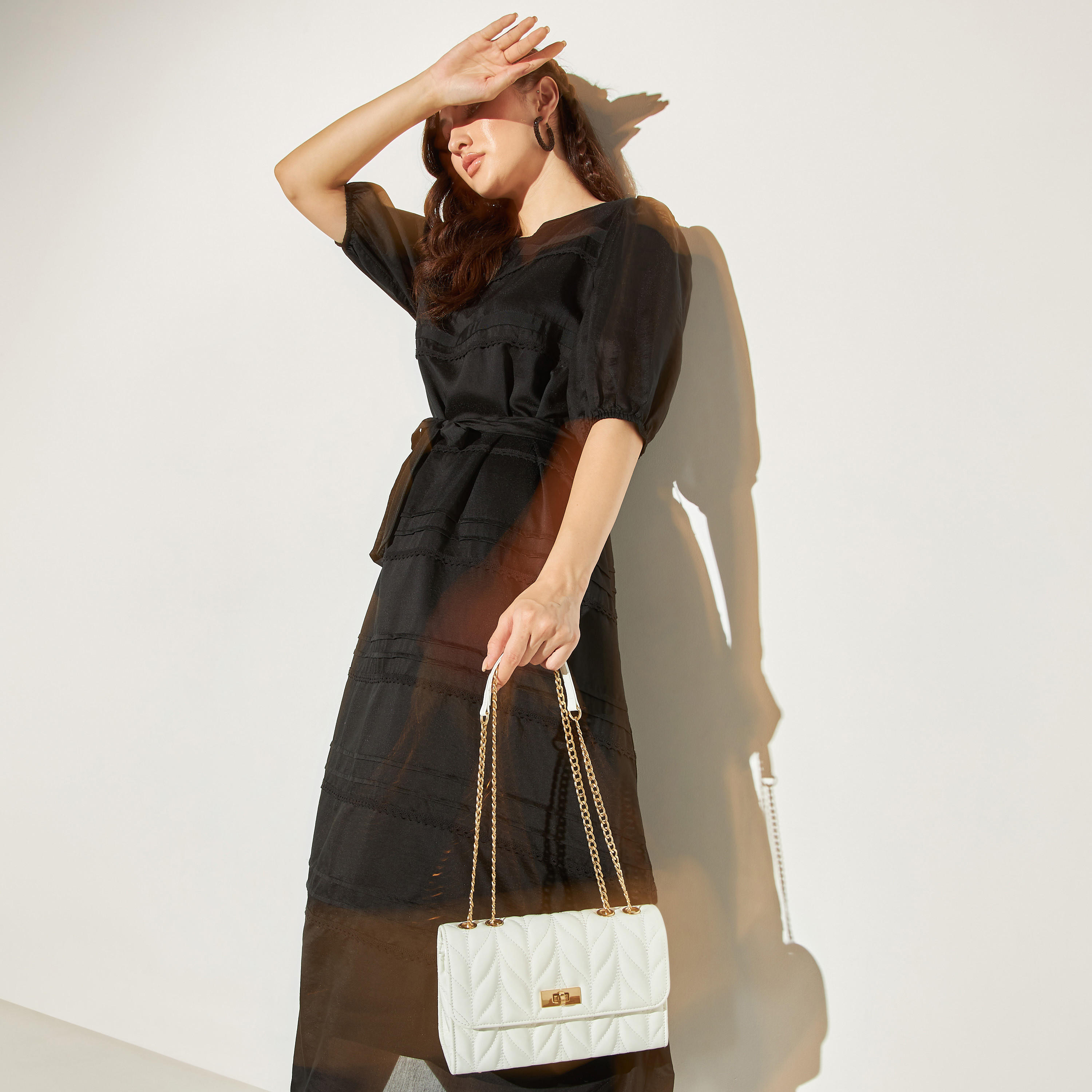 فستان ميدي بأكمام منفوحة وحزام رباط وتفاصيل دانتيل-women-clothing-dresses-image-5