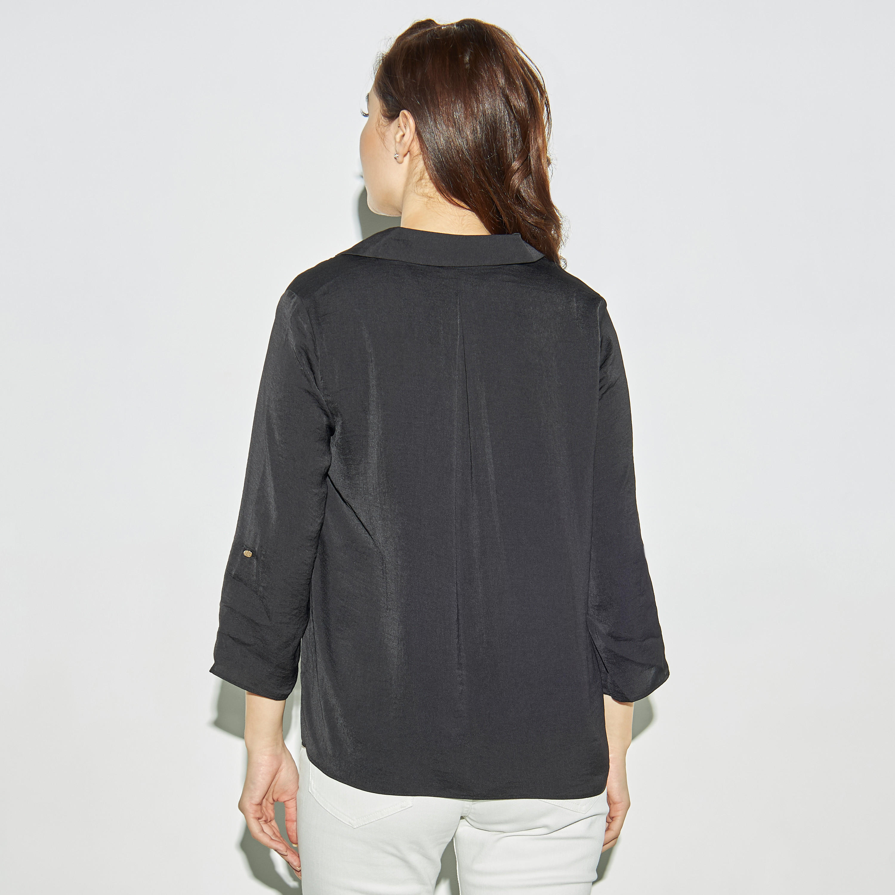 بلوزة سادة بياقة عادية وأكمام ملفوفة-women-clothing-shirtsandblouses-blouses-image-2