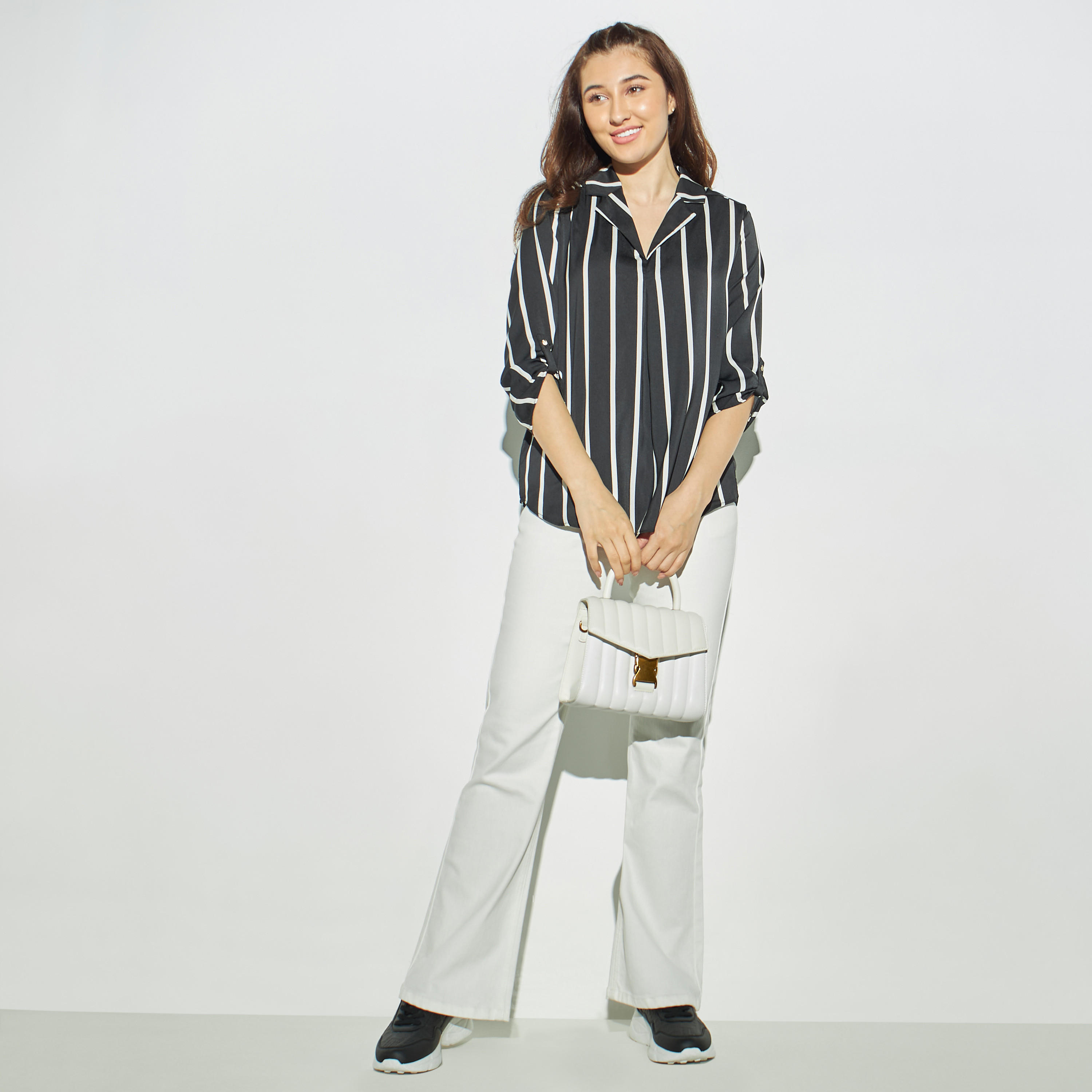 بلوزة مخطّطة بياقة كامب وأكمام ملفوفة-women-clothing-shirtsandblouses-blouses-image-2