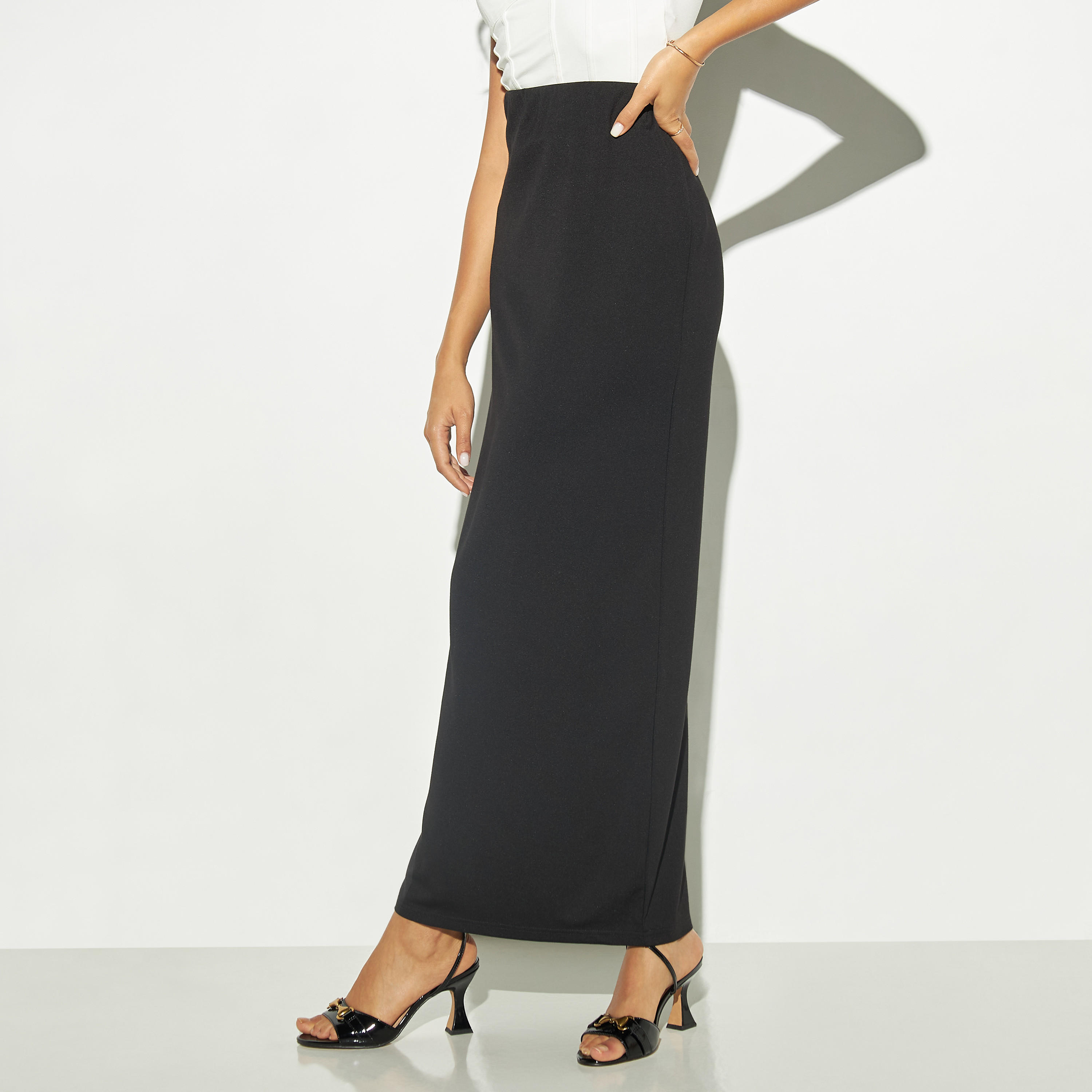 تنورة ماكسي بونتي سادة بتفاصيل فتحة-women-clothing-bottoms-skirts-image-4
