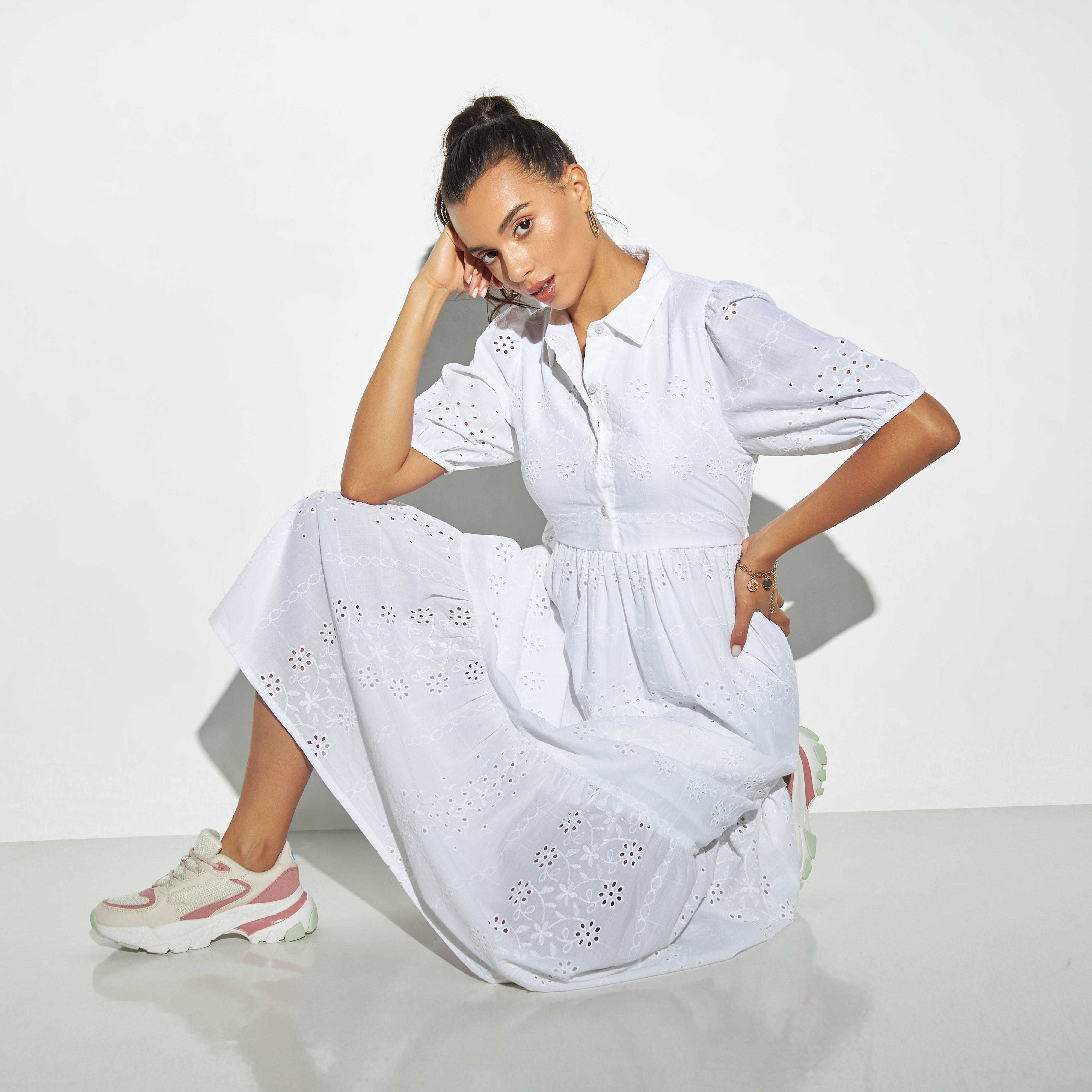 فستان قميص شيفلي متعدد الطبقات بأكمام منفوخة-women-clothing-dresses-image-2