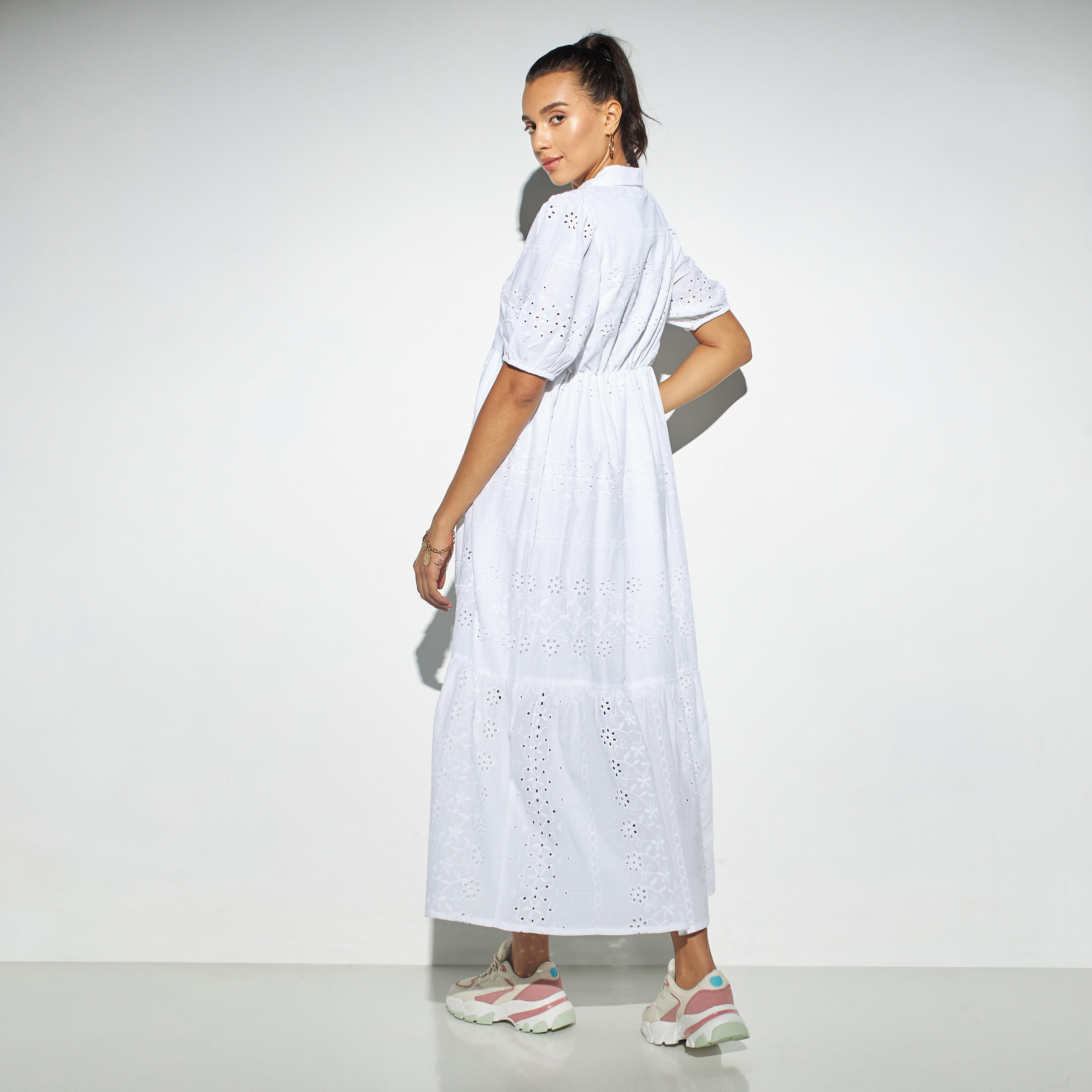 فستان قميص شيفلي متعدد الطبقات بأكمام منفوخة-women-clothing-dresses-image-3
