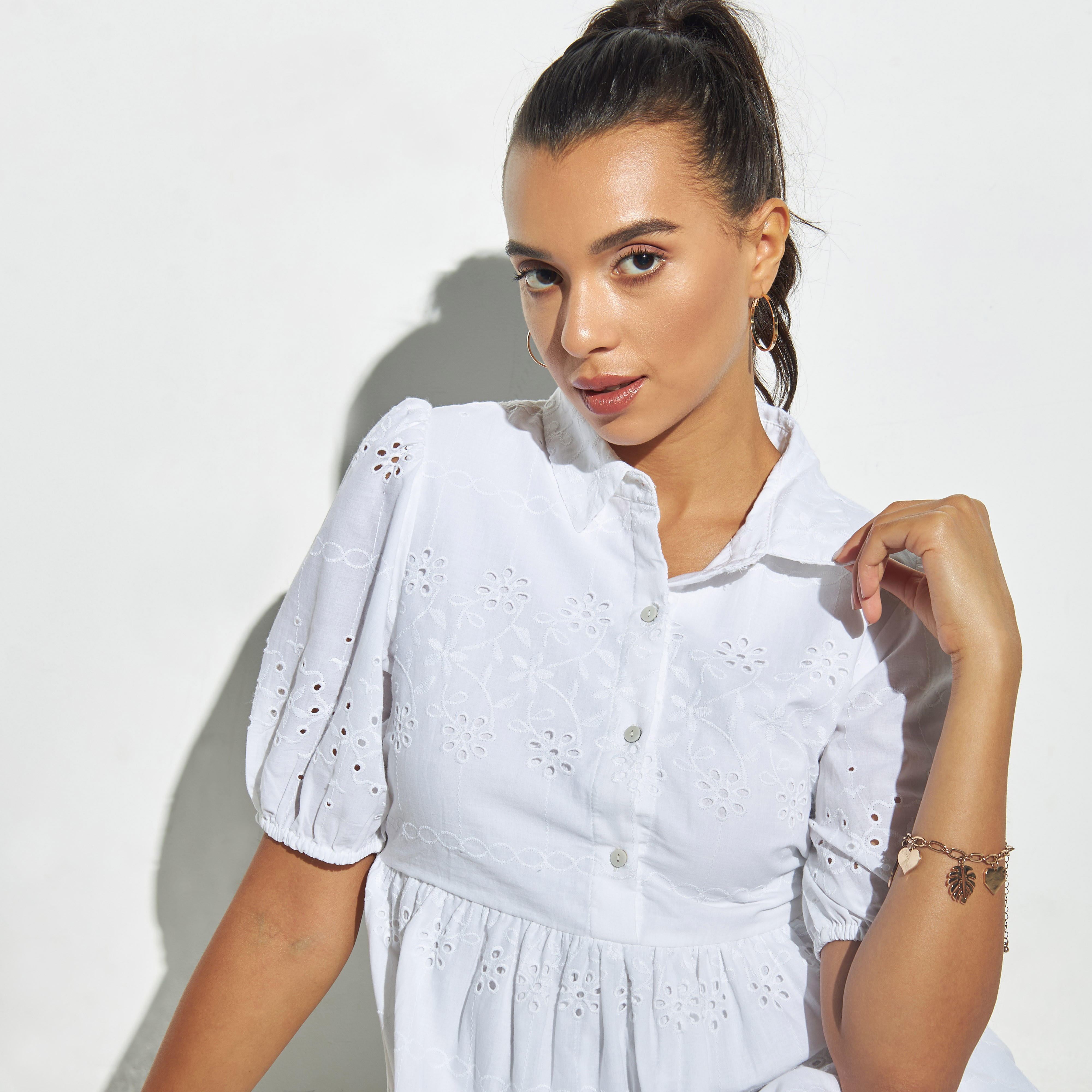 فستان قميص شيفلي متعدد الطبقات بأكمام منفوخة-women-clothing-dresses-image-4